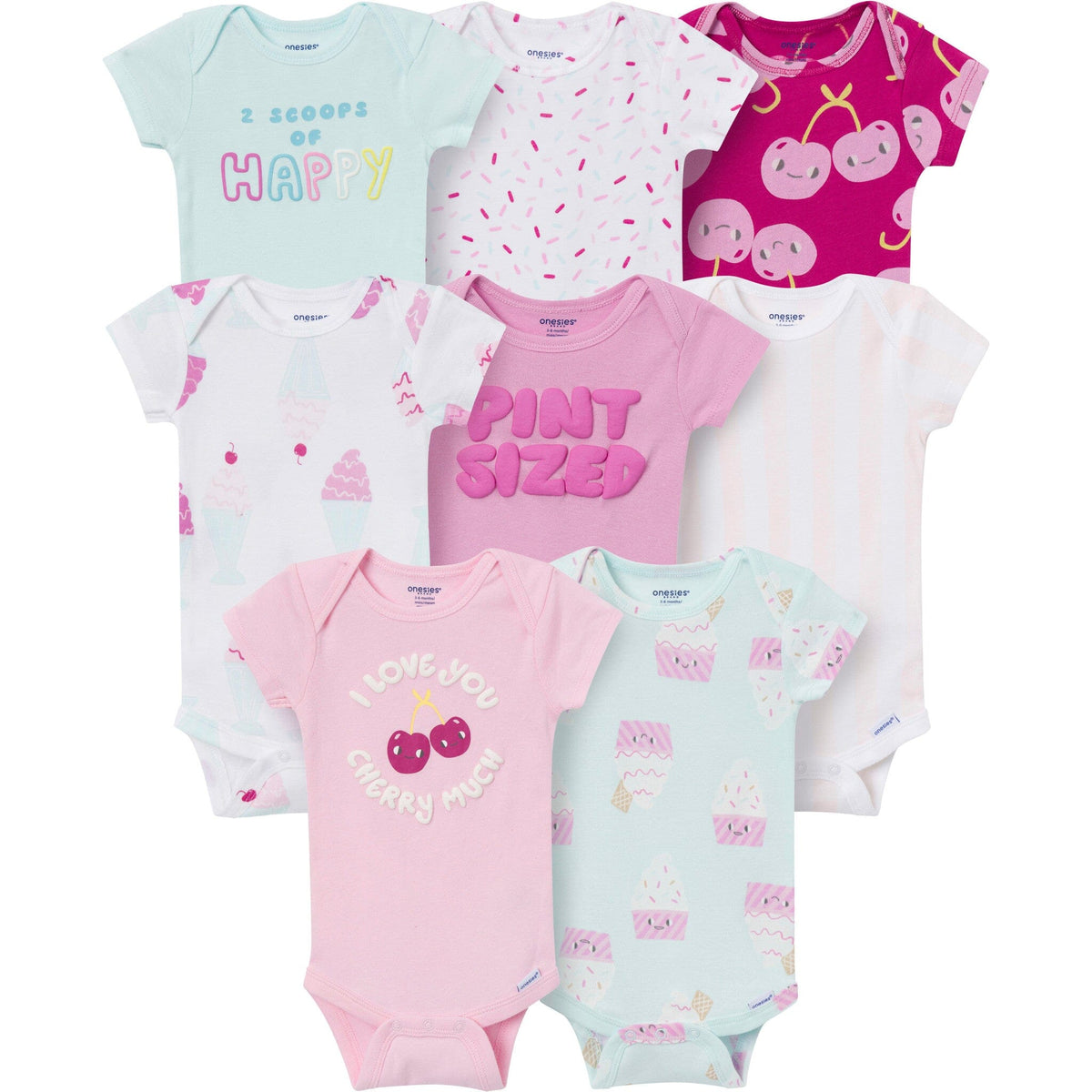 8-Pack Baby Girls Pint Sized Onesies Brand Bodysuits Onesies Bodysuits Gerber® 