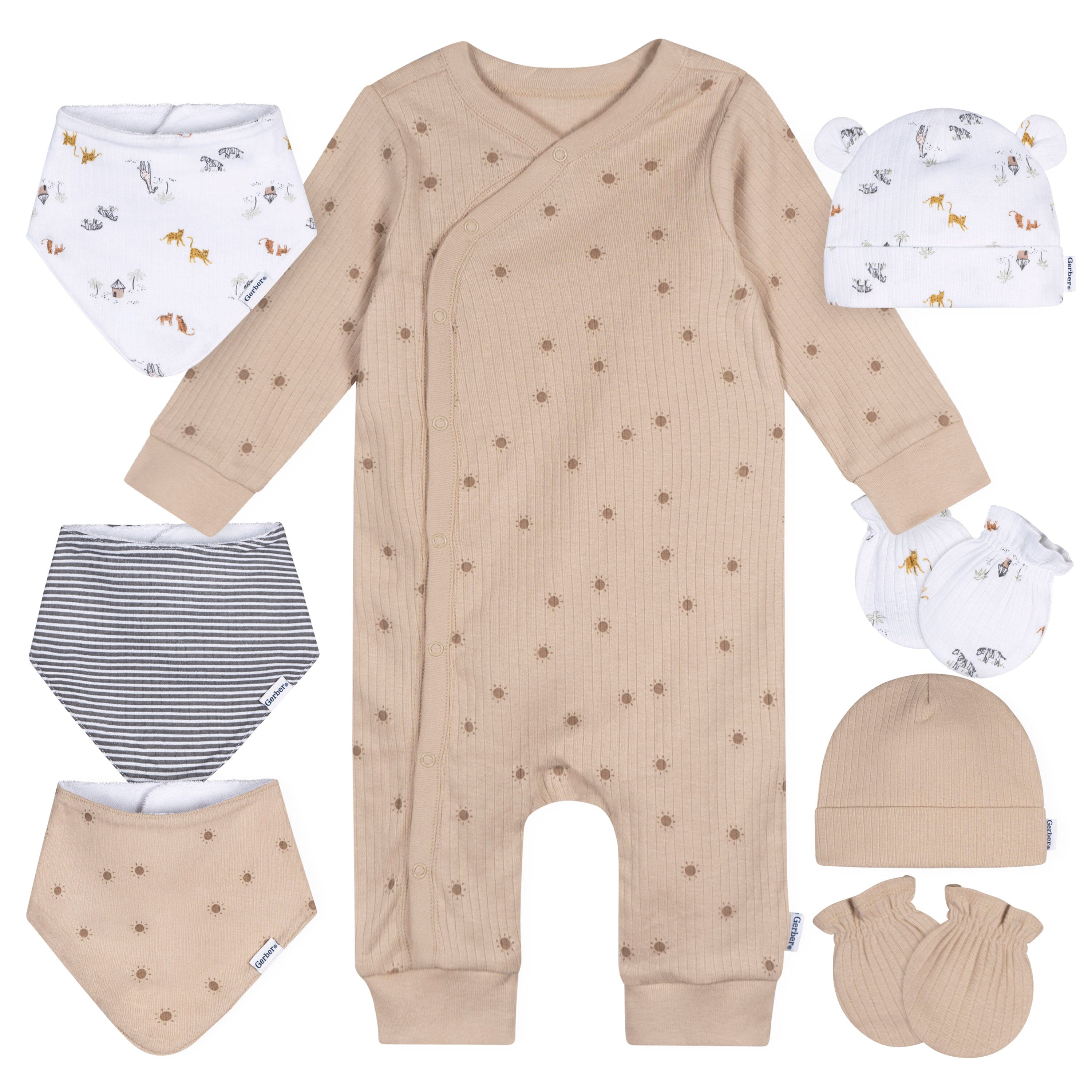 8-Piece Neutral Safari Footless Pajama and Accessories Bundle Bundle Gerber Childrenswear 