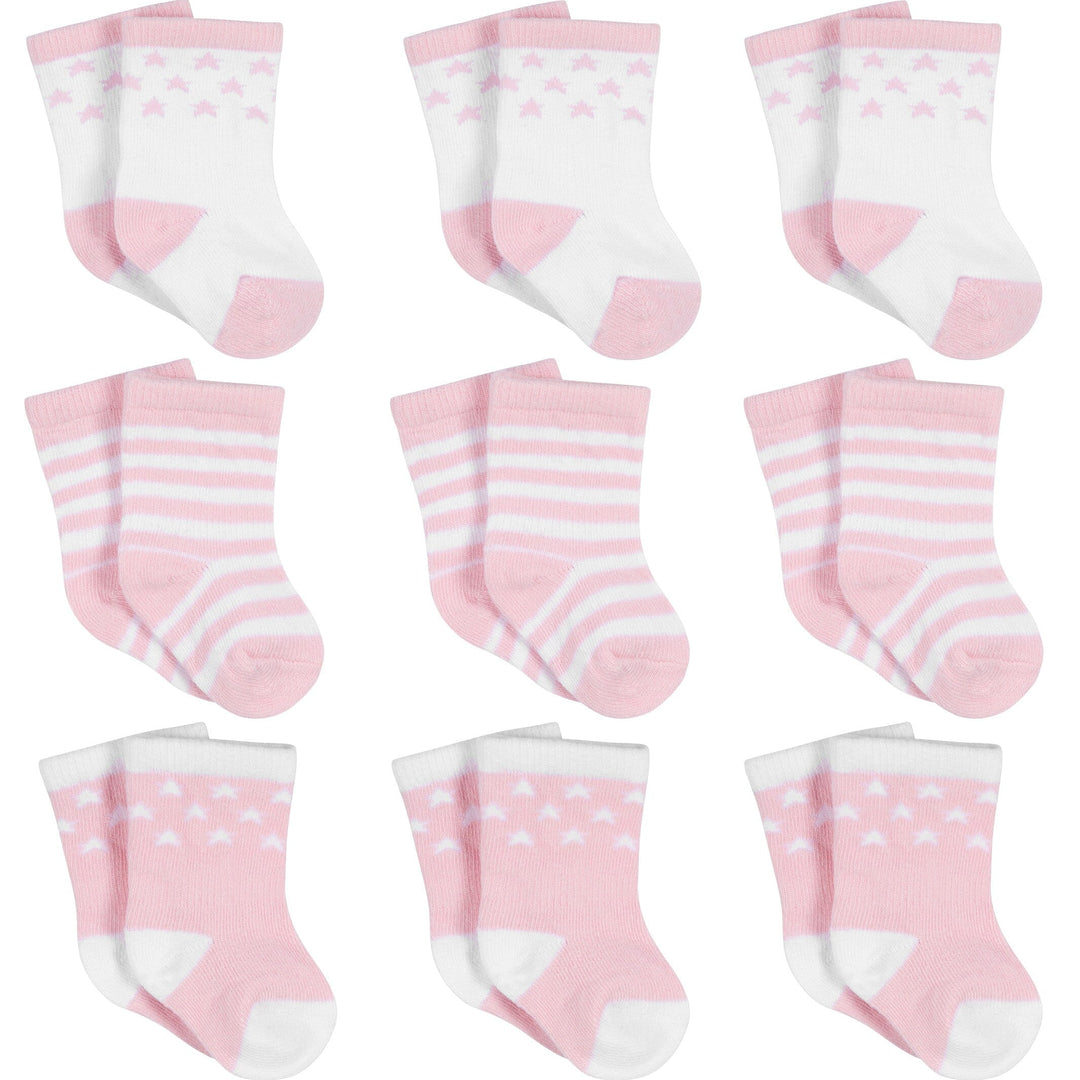 9-Pack Baby Girls Stars Jersey Crew Socks