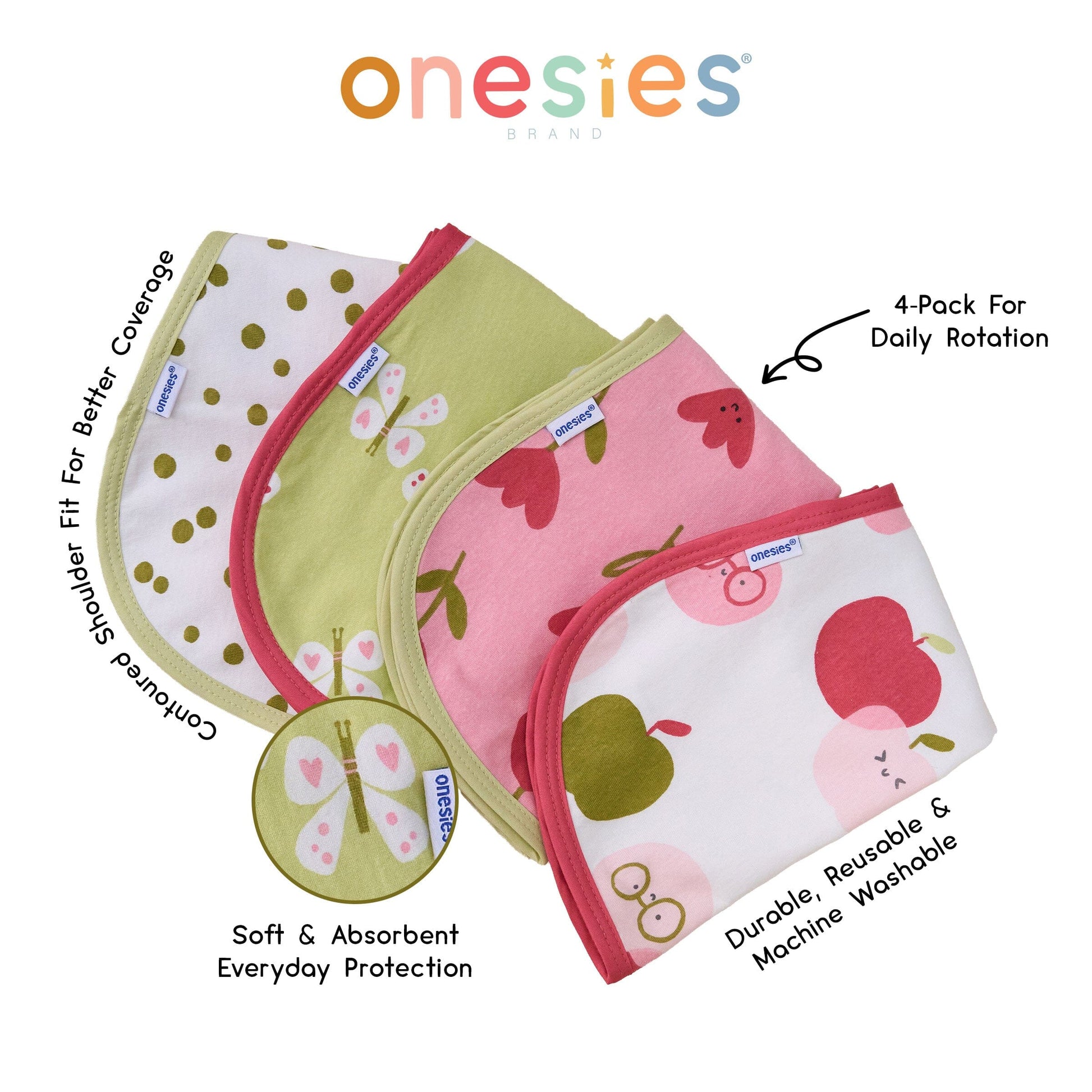 4-Pack Baby Girls Apples Burp Cloths bibs Gerber® 