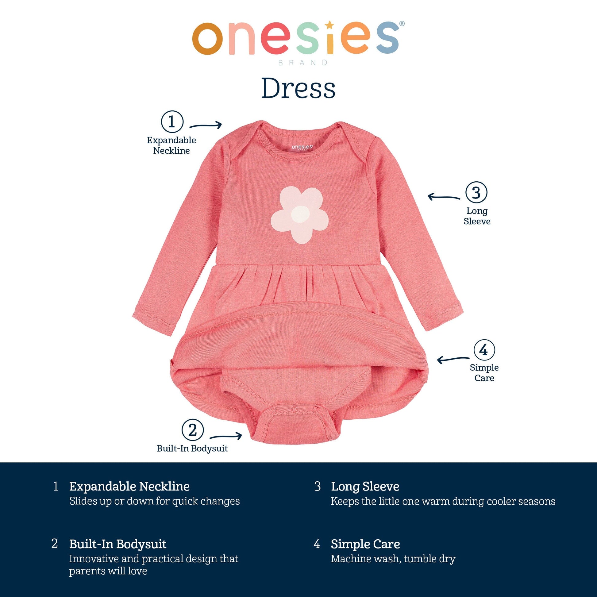 Baby Girls Pink Flower Bodysuit Dress dresses Onesies® Brand 