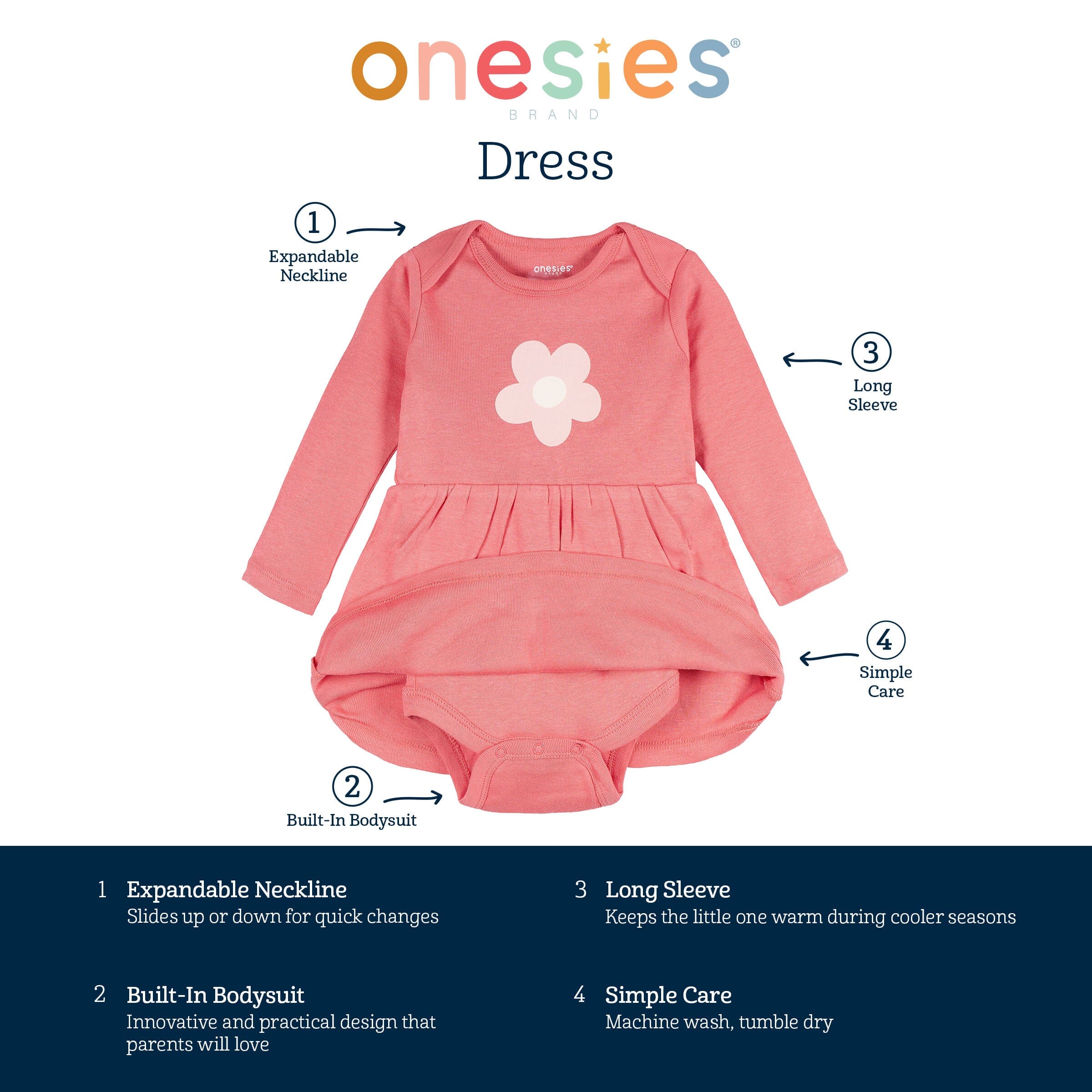 Baby Girls Pink Flower Bodysuit Dress dresses Onesies® Brand 