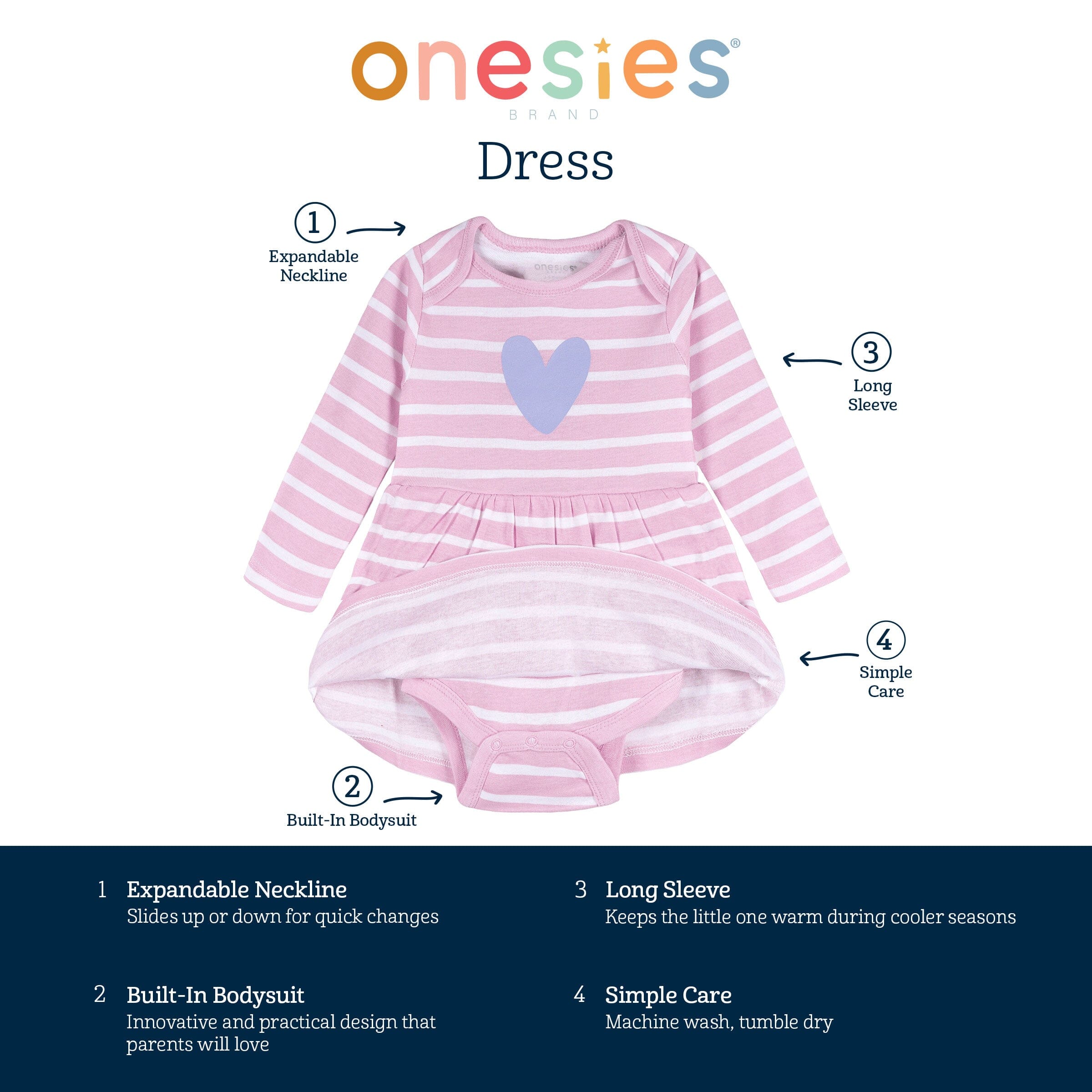 Baby Girls Purple Heart Bodysuit Dress dresses Onesies® Brand 