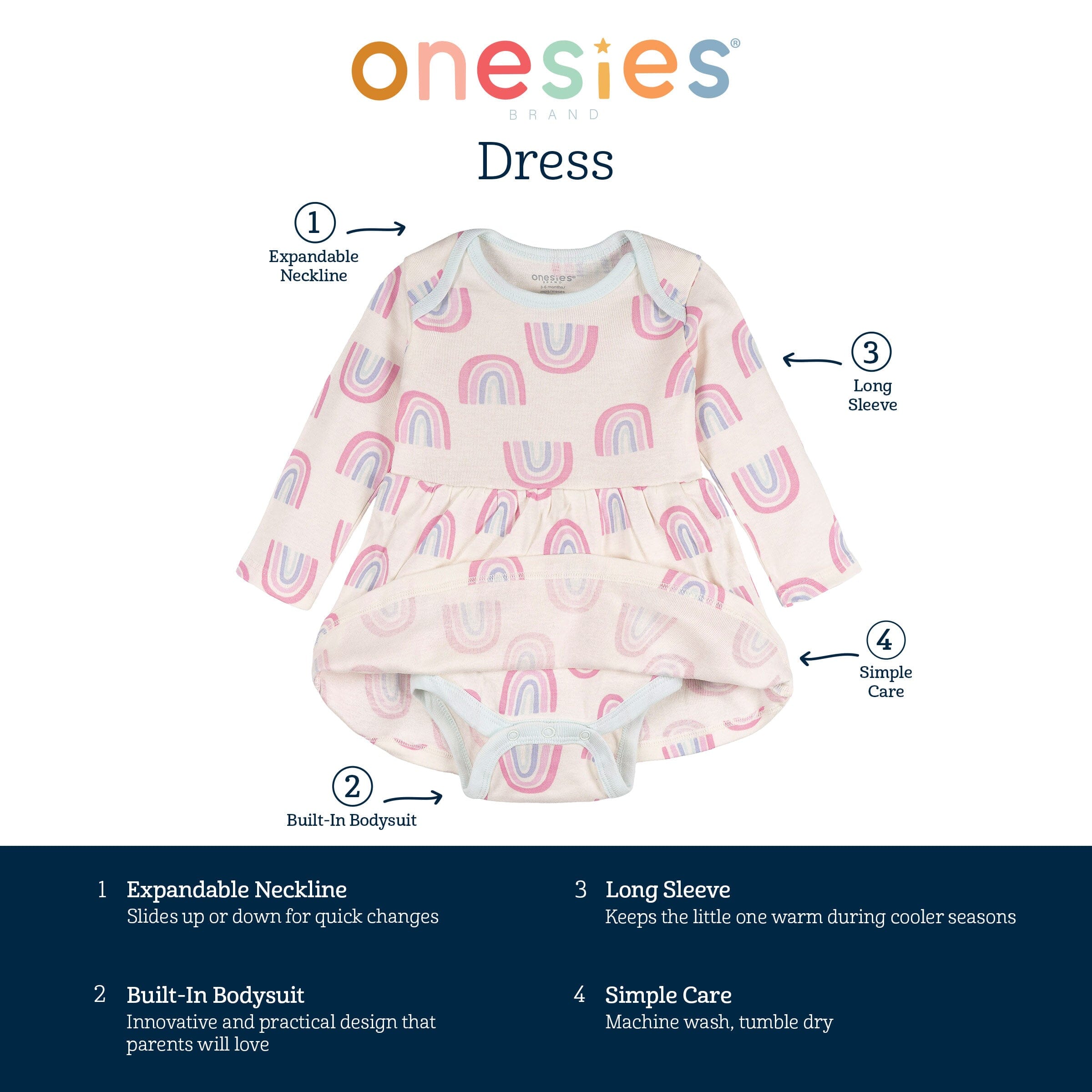 Baby Girls Ivory Rainbow Bodysuit Dress dresses Onesies® Brand 