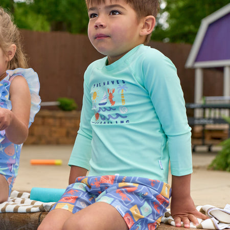 2-Piece Baby & Toddler Boys UPF 50+ Green Stamps Rash Guard & Swim Trunks Set
