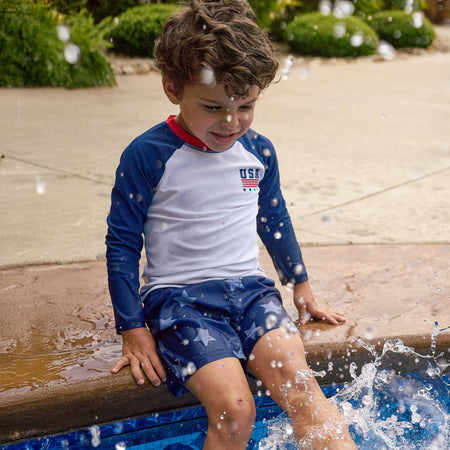 2-Piece Baby & Toddler Boys UPF 50+ Patriotic Stars Rash Guard & Swim Trunks Set