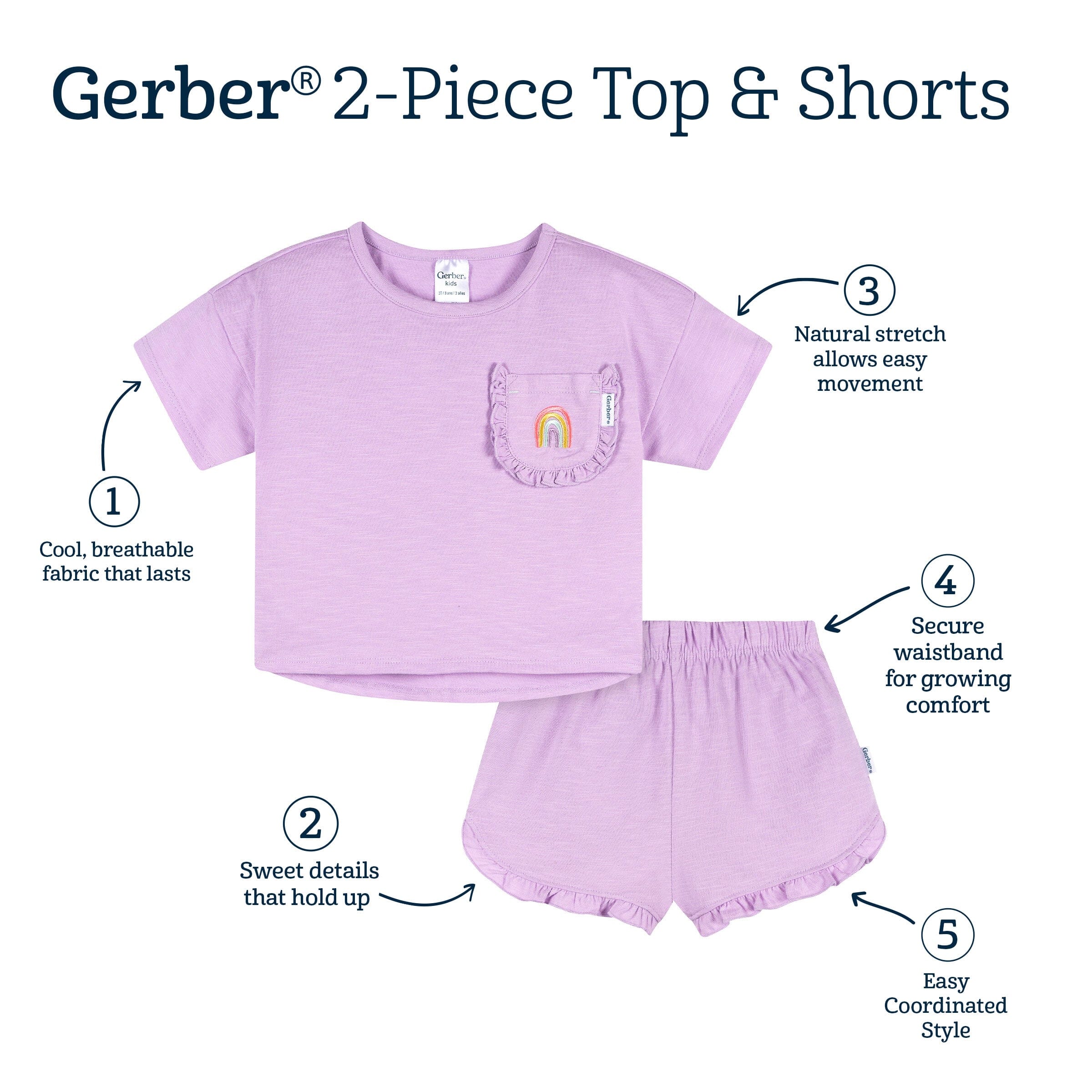 2-Piece Infant & Toddler Girls Rainbow Pocket Tee and Shorts Set outfits Gerber® 