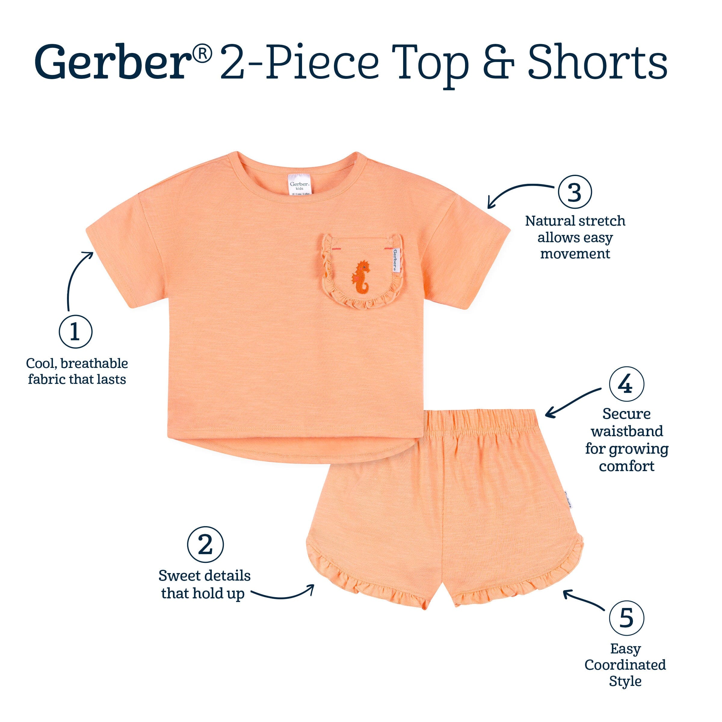 2-Piece Infant & Toddler Girls Seahorse Pocket Tee and Shorts Set outfits Gerber® 