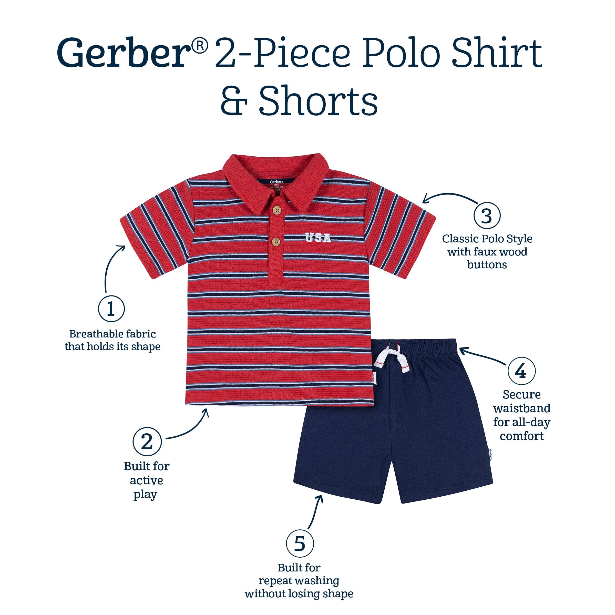 2-Piece Infant & Toddler Boys Red & Blue Polo Shirt and Shorts Set outfits Gerber® 