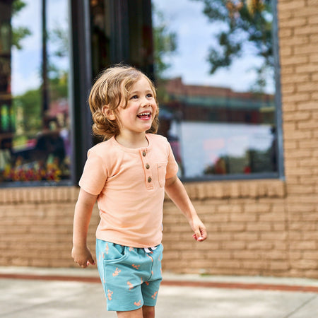2-Piece Infant & Toddler Boys Peach Lobster Henley Top and Shorts Set