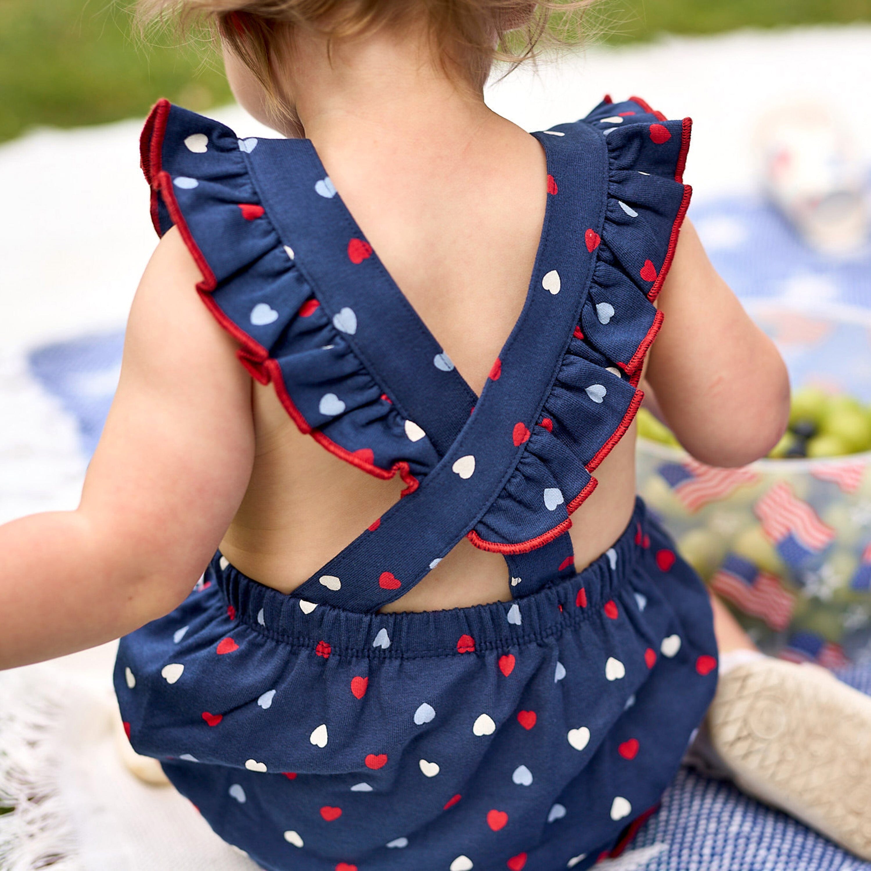 Baby Girls Red, White, & Blue Hearts Bubble Romper rompers Gerber® 