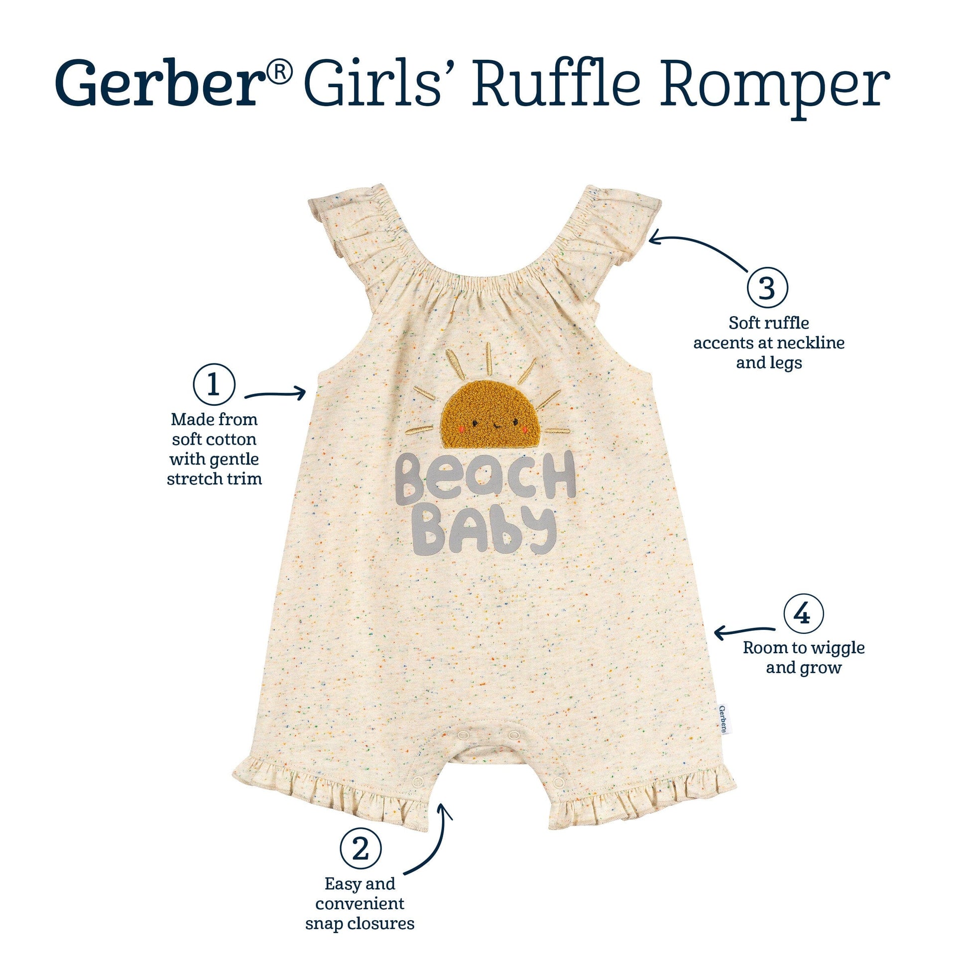 Baby Girls Oatmeal Speckle Sleeveless Ruffle Romper rompers Gerber® 