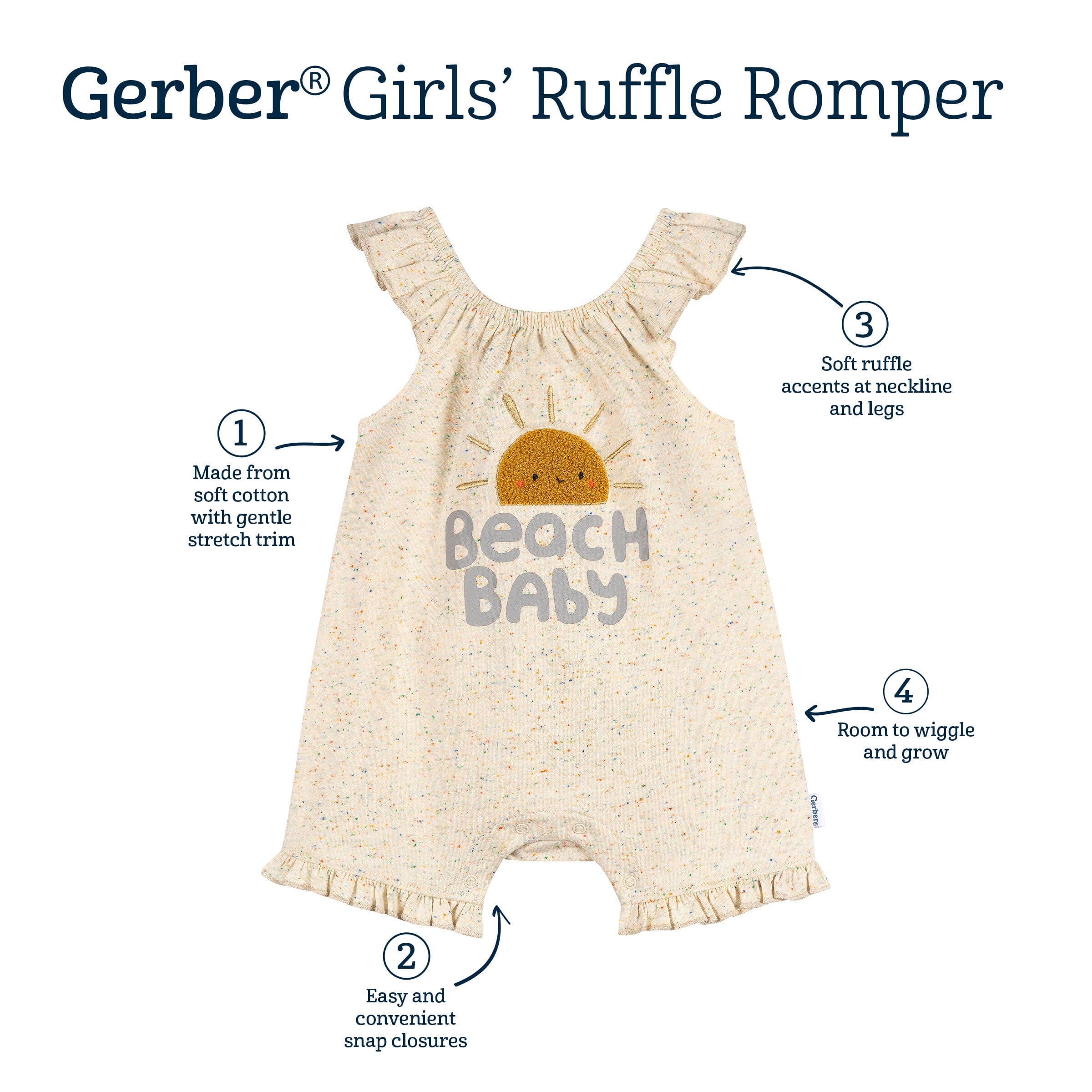 Baby Girls Oatmeal Speckle Sleeveless Ruffle Romper rompers Gerber® 