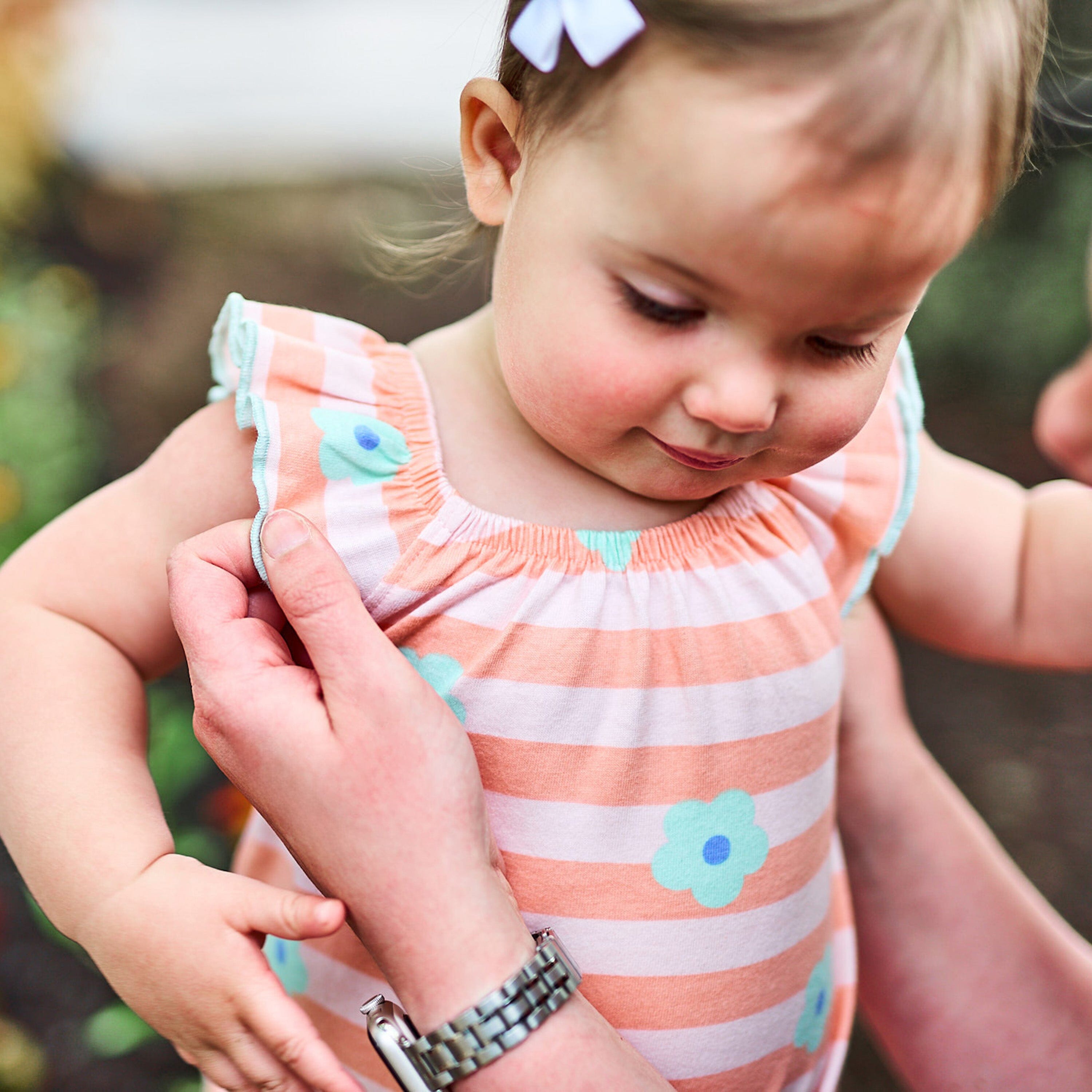 Baby Girls Pink Stripes Sleeveless Ruffle Romper rompers Gerber® 