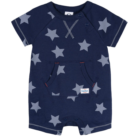 Baby Boys Navy Stars Kangaroo Pocket Romper