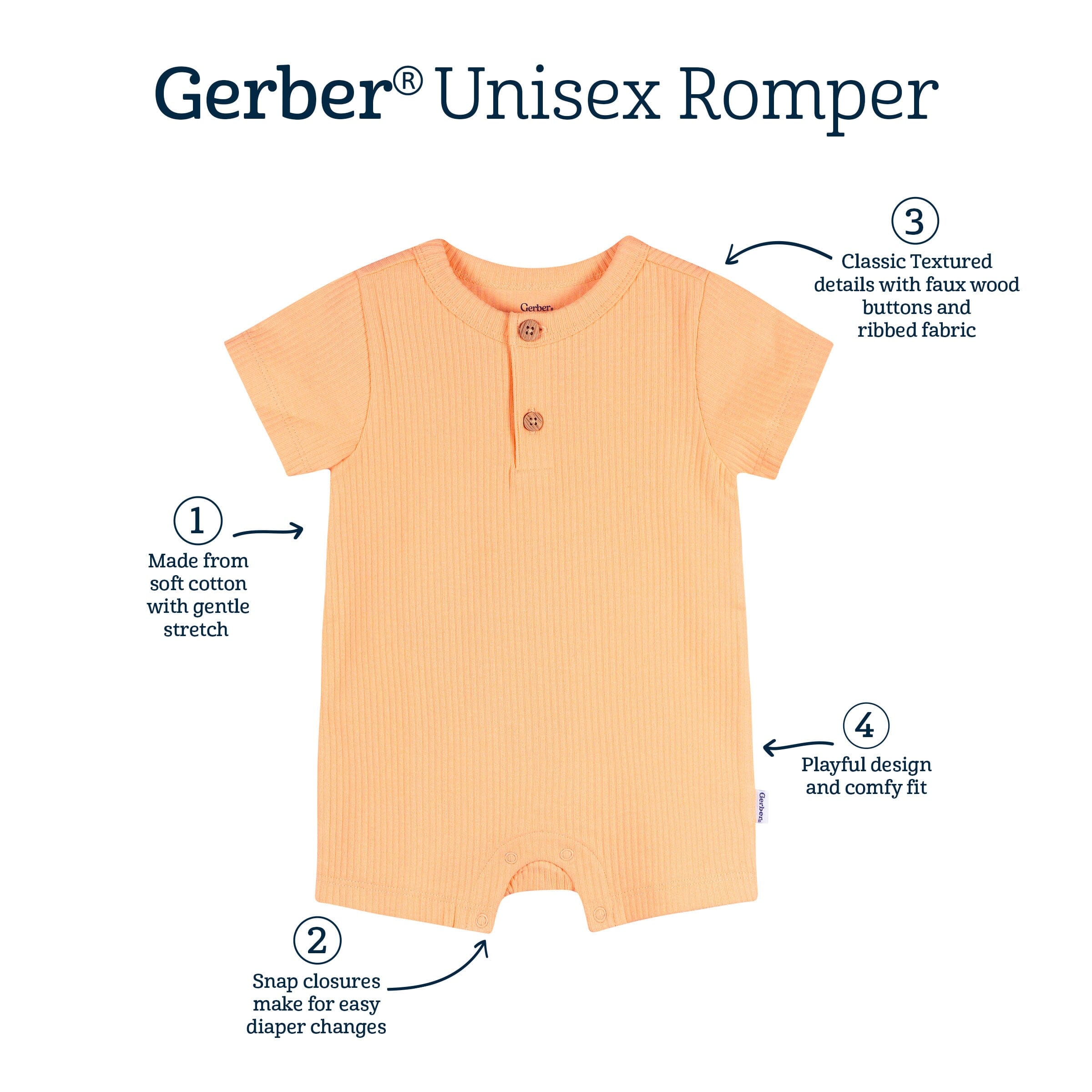 Baby Neutral Peach Short Sleeve Romper rompers Gerber® 