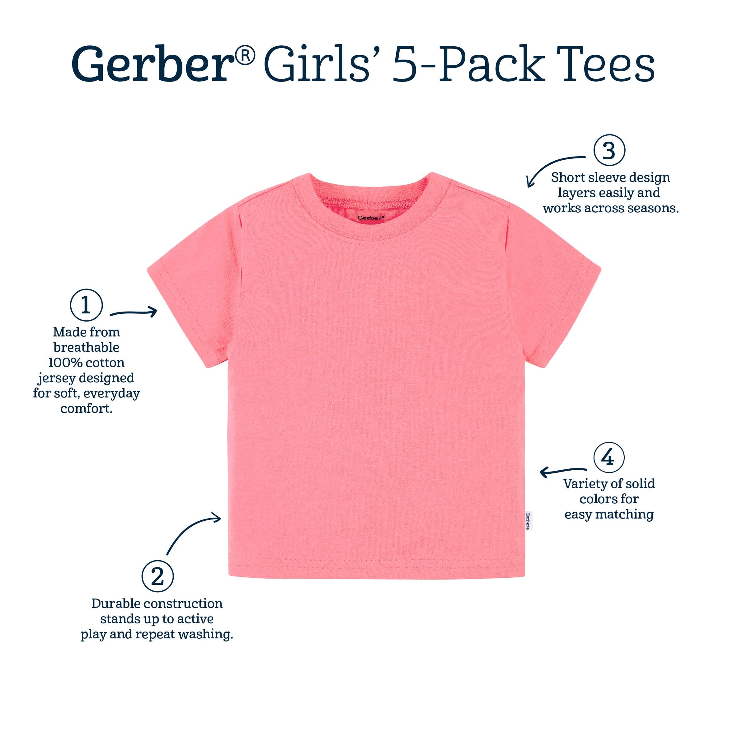 5-Pack Infant & Toddler Girls Bright Rainbow Short Sleeve T-Shirts tops Gerber® 