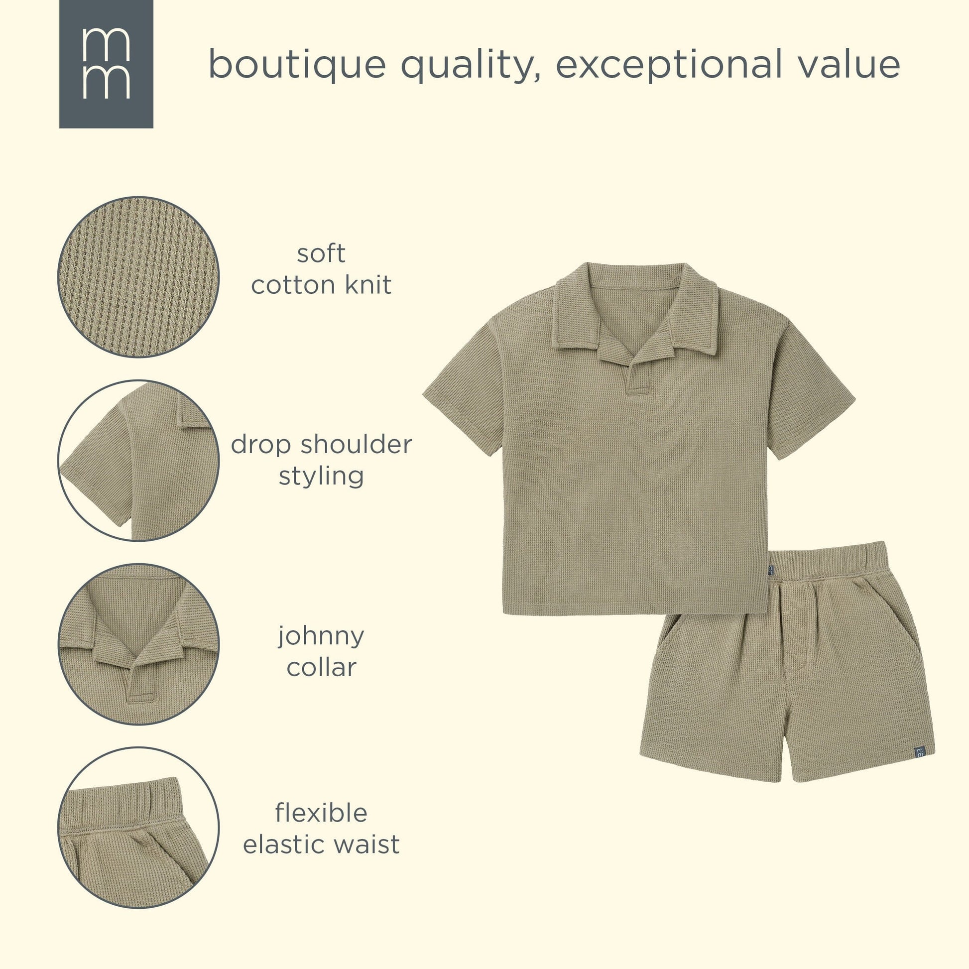 2-Piece Baby Boys Muted Olive Johnny Collar Shirt and Shorts outfits modern moments™ by Gerber® 