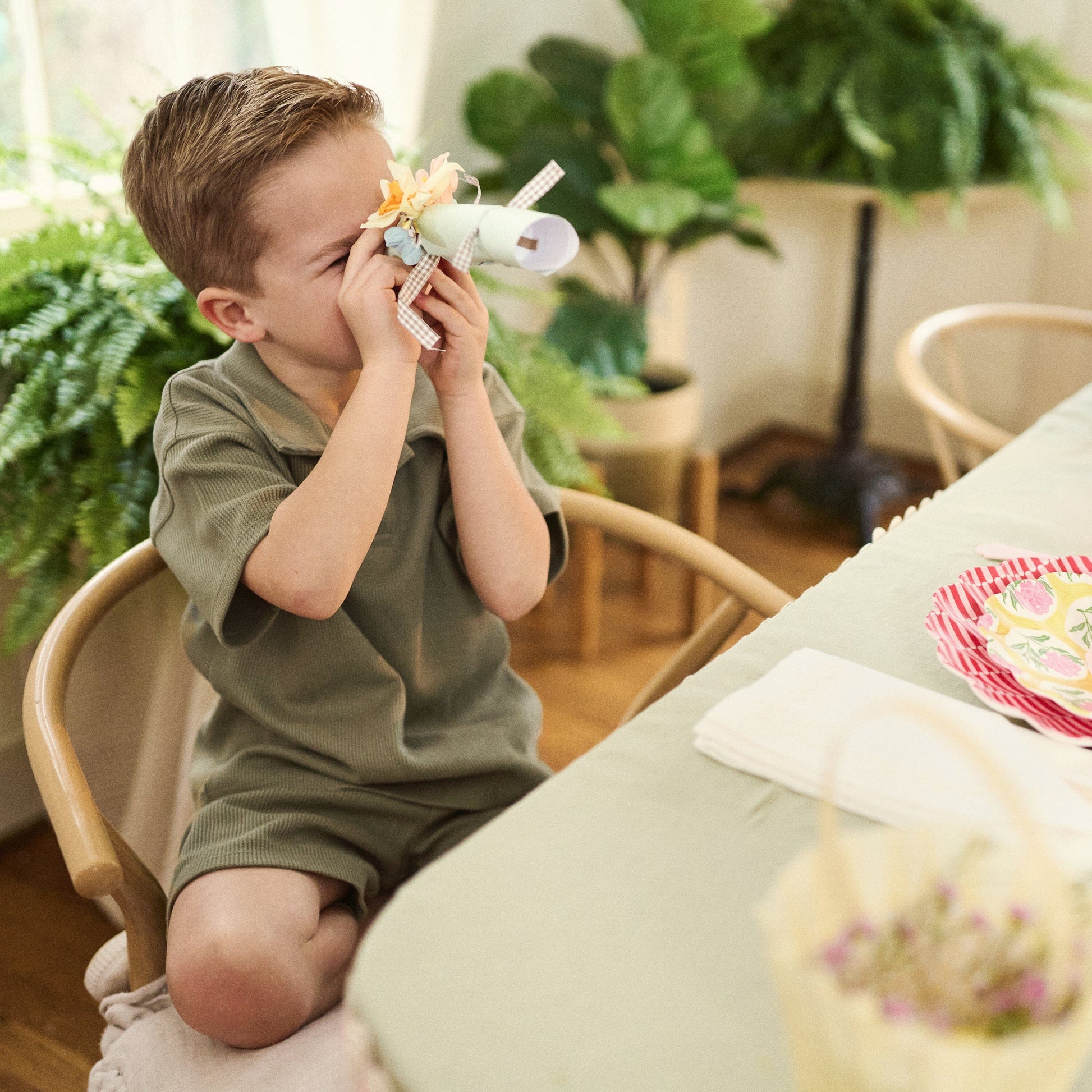 2-Piece Boys Muted Olive Johnny Collar Shirt and Shorts Set outfits modern moments™ by Gerber® 