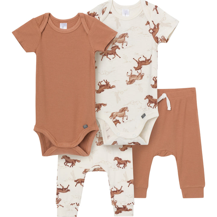 4-Piece Baby Boys Wild Horses Bodysuit and Pant outfits modern moments™ by Gerber® 