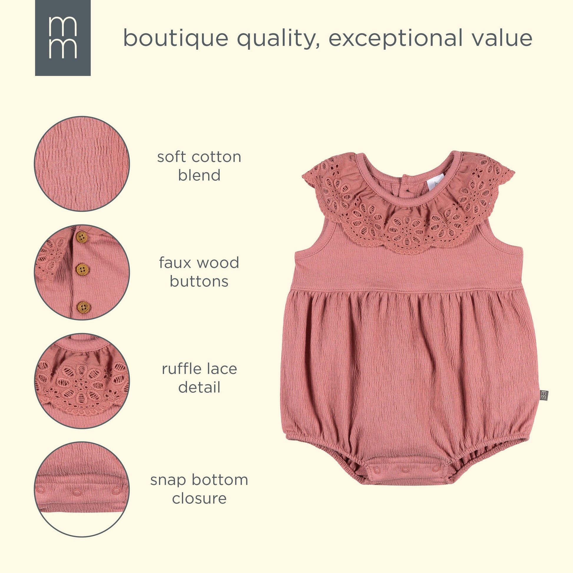 Baby Girls Dusty Rose Lace Ruffle Bubble Romper rompers modern moments™ by Gerber® 