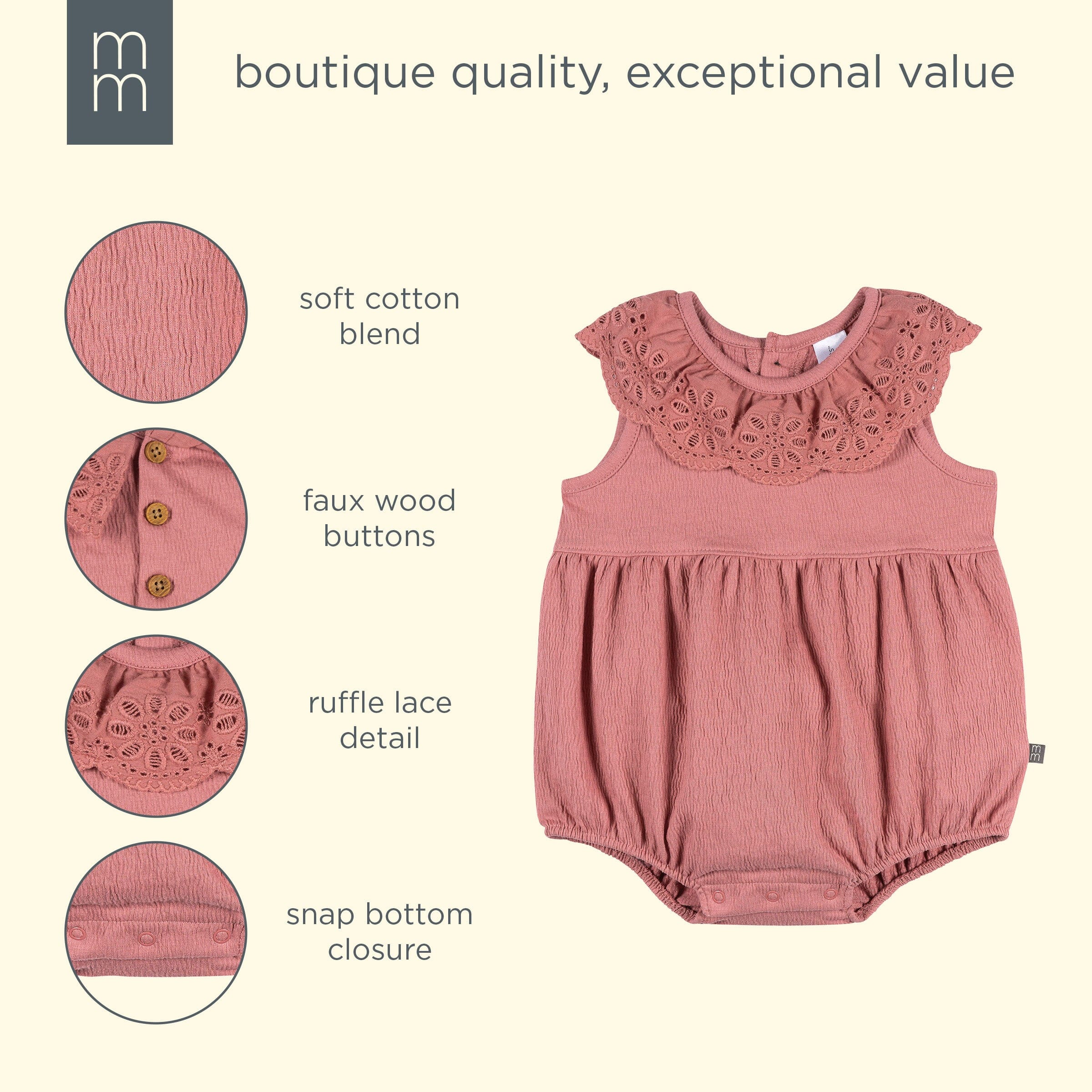 Baby Girls Dusty Rose Lace Ruffle Bubble Romper rompers modern moments™ by Gerber® 