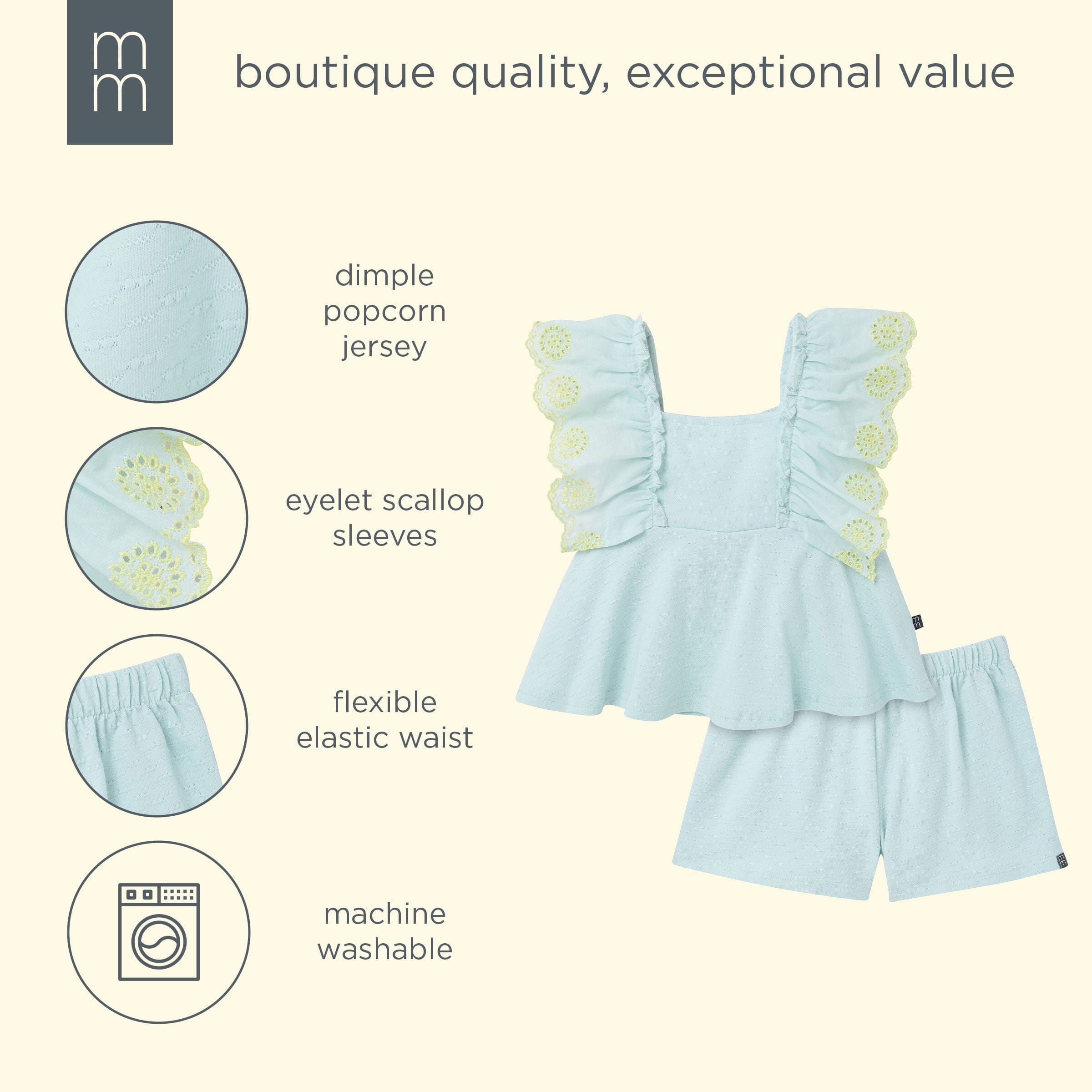 2-Piece Girls Misty Blue Happy Shoes Eyelet Top and Shorts outfits modern moments™ by Gerber® 