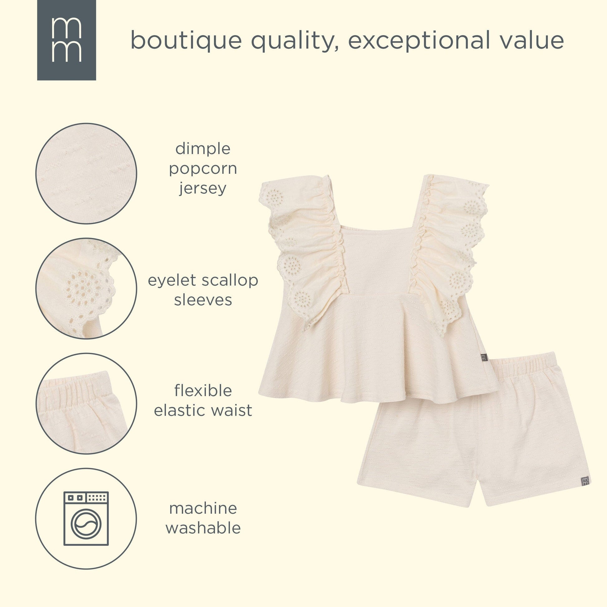 2-Piece Girls Madcap Gray Self Eyelet Embr Top and Shorts outfits modern moments™ by Gerber® 