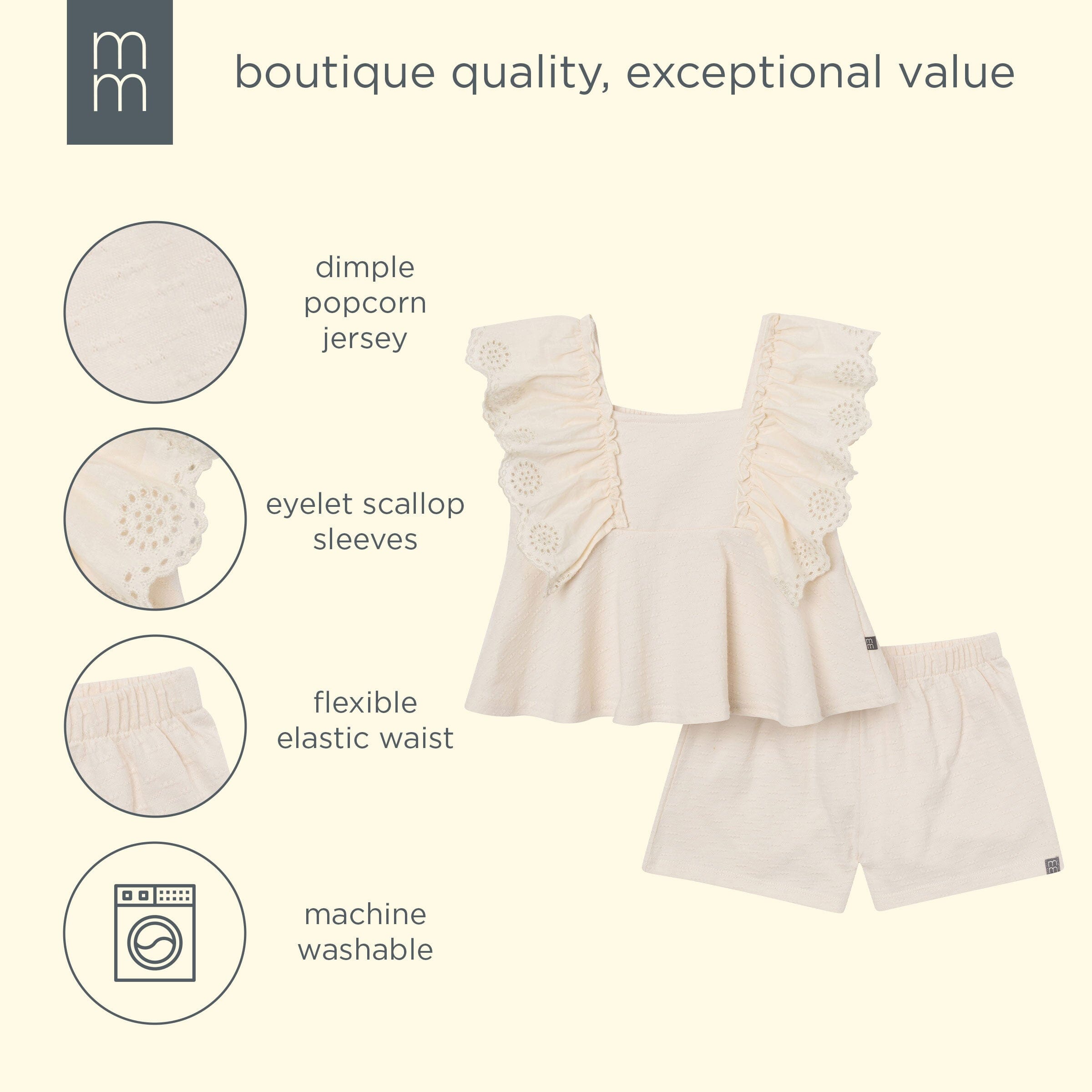 2-Piece Girls Madcap Gray Self Eyelet Embr Top and Shorts outfits modern moments™ by Gerber® 