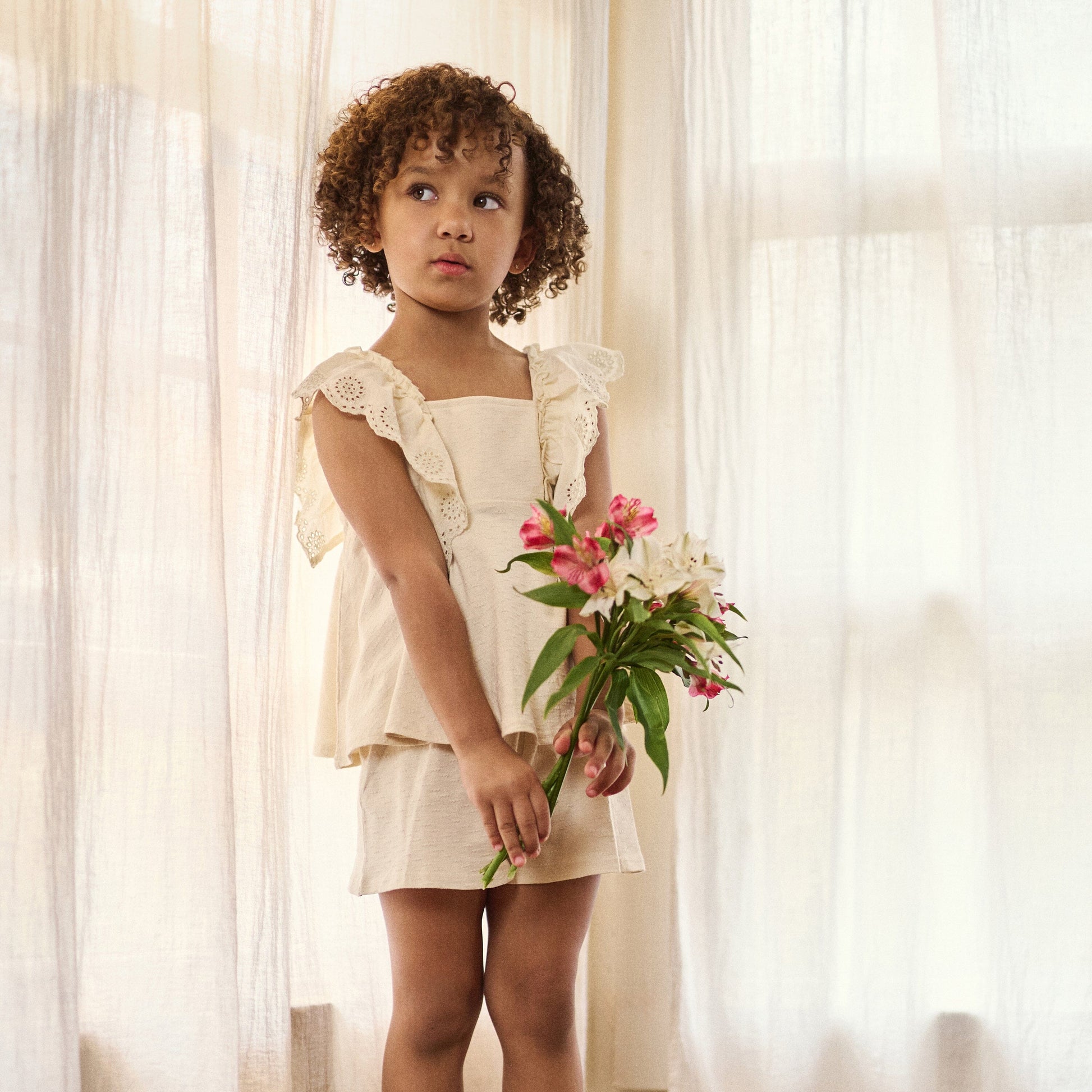 2-Piece Girls Off White Eyelet Top and Shorts Set outfits modern moments™ by Gerber® 