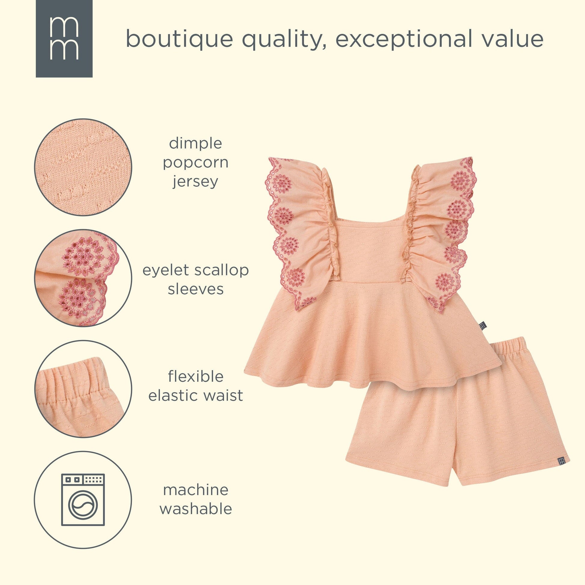 2-Piece Girls Apricot Cream Dusty Rose Eyelet Top and Shorts outfits modern moments™ by Gerber® 