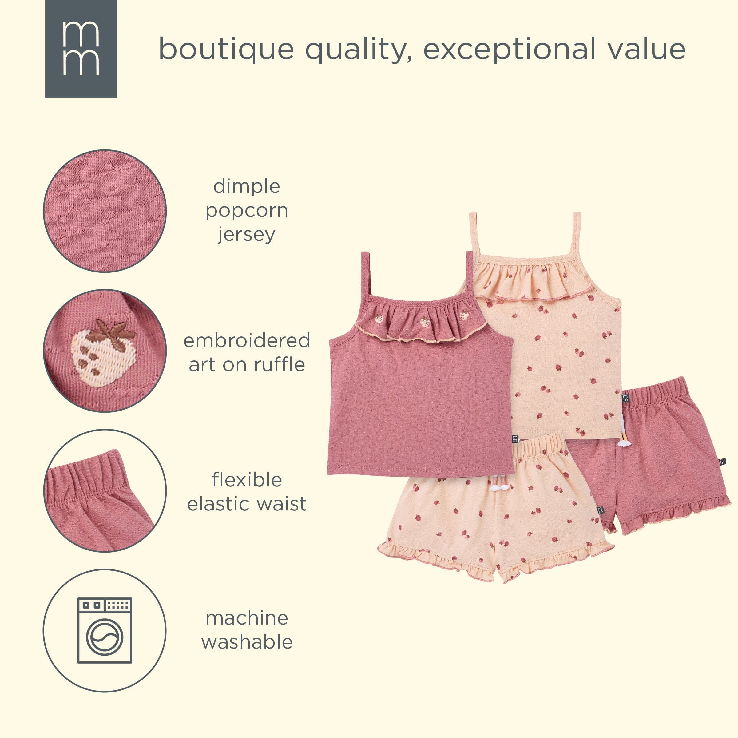 4-Piece Baby Girls Rose Elegance Bisque Tank Top & Shorts outfits modern moments™ by Gerber® 