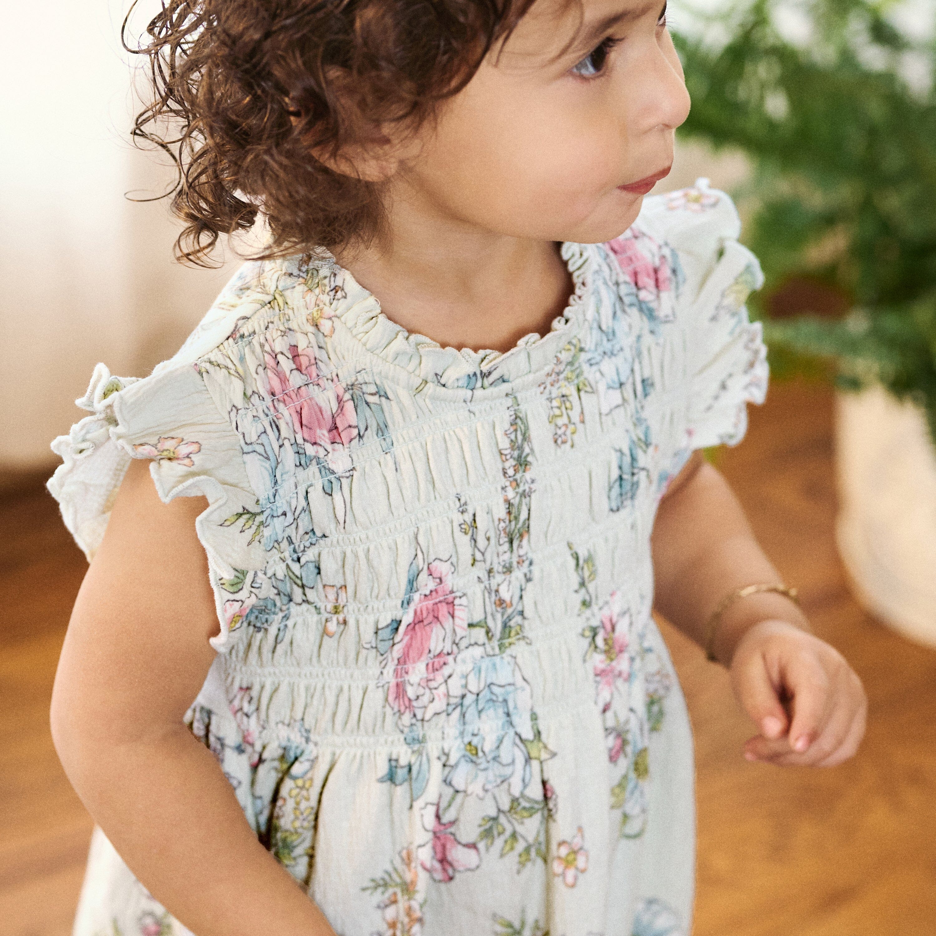 2-Piece Baby Girls Blue Floral Smocked Dress and Diaper Cover dresses modern moments™ by Gerber® 