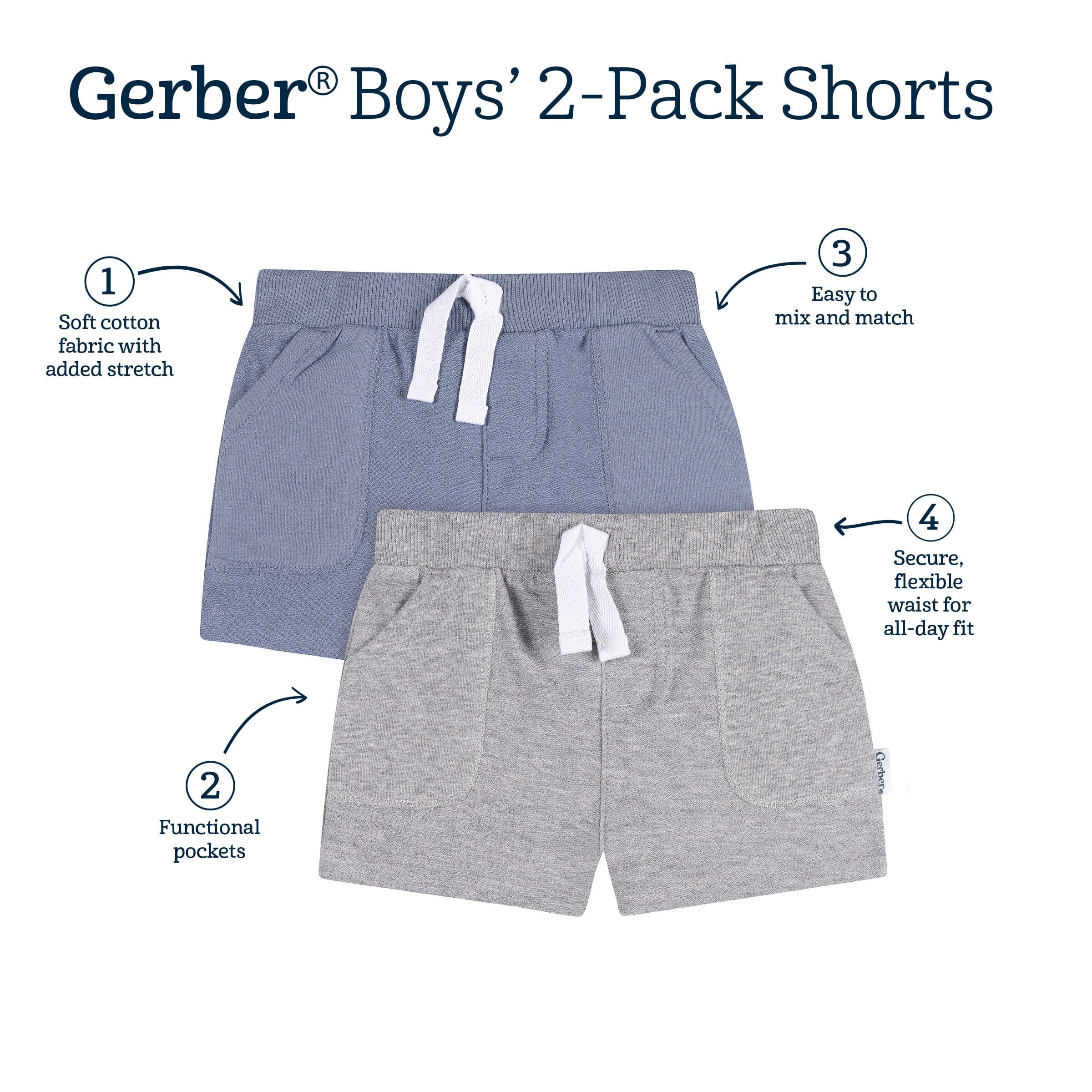 2-Pack Baby & Toddler Boys Blue & Gray Knit Shorts bottoms Gerber® 