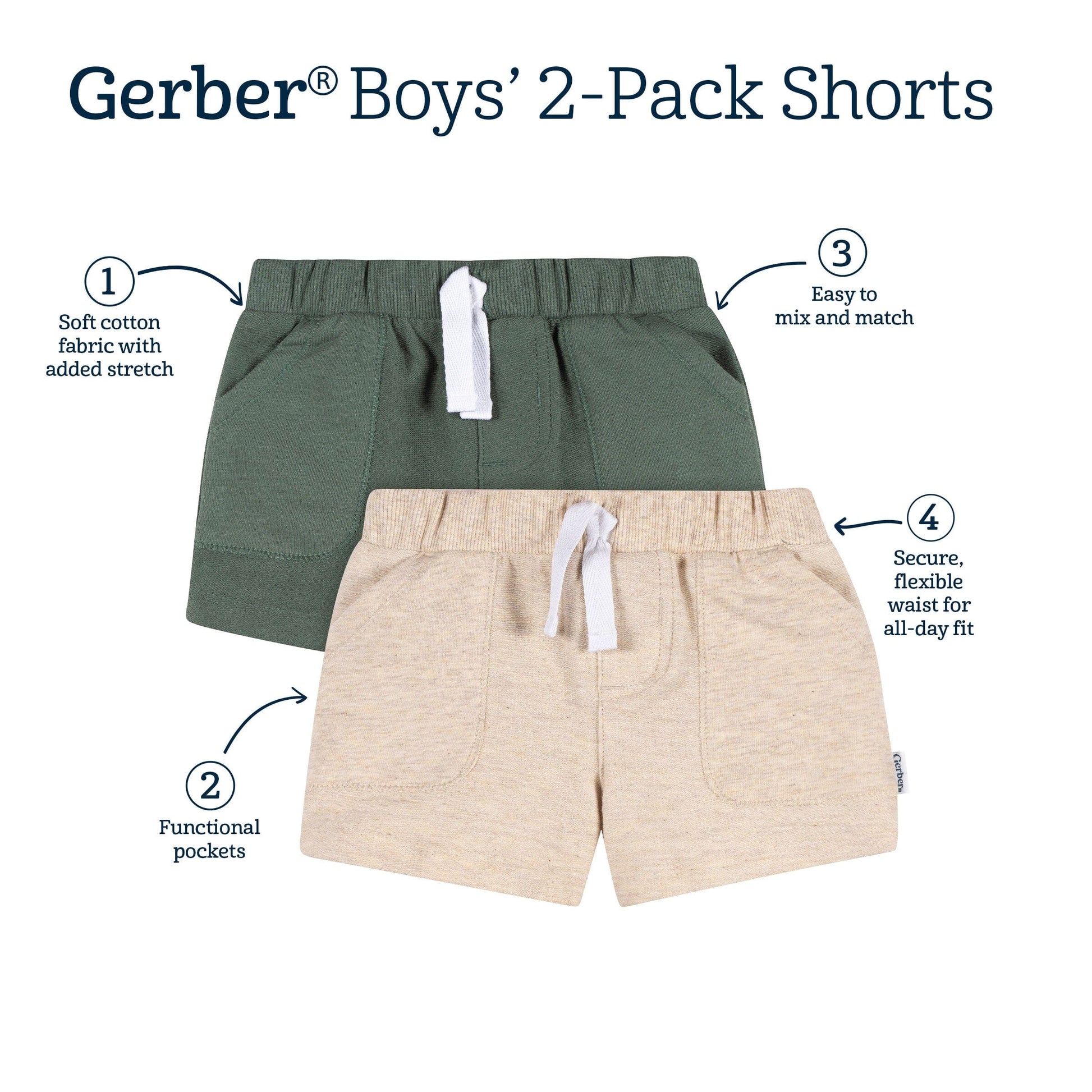 2-Pack Baby & Toddler Boys Green & Tan Knit Shorts bottoms Gerber® 
