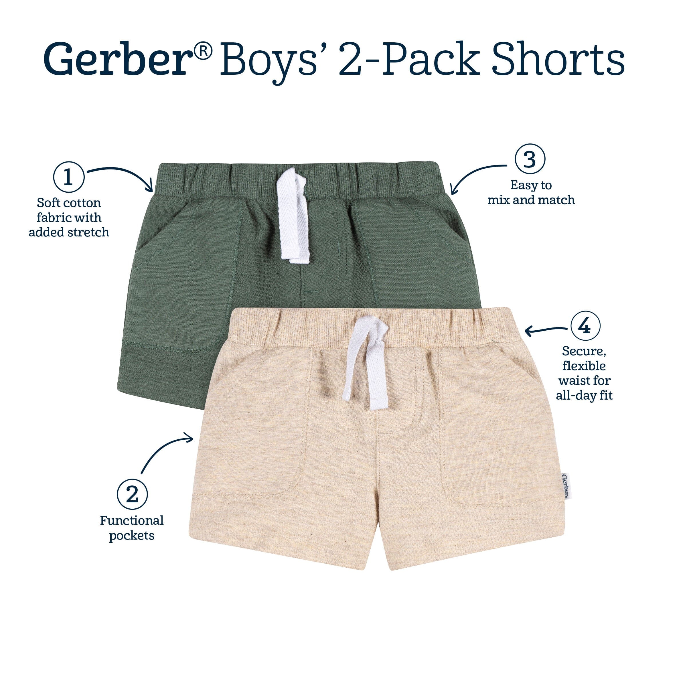 2-Pack Baby & Toddler Boys Green & Tan Knit Shorts bottoms Gerber® 