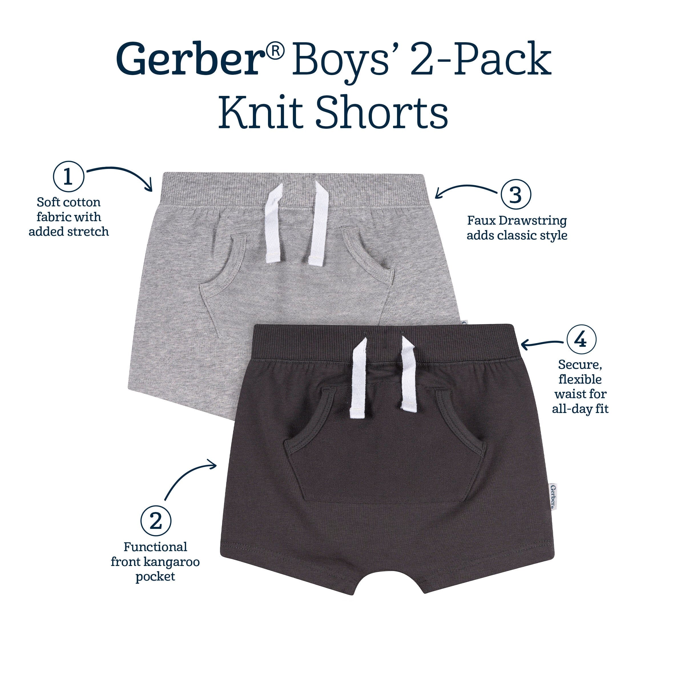 2-Pack Baby Boys Gray Shorts bottoms Gerber® 