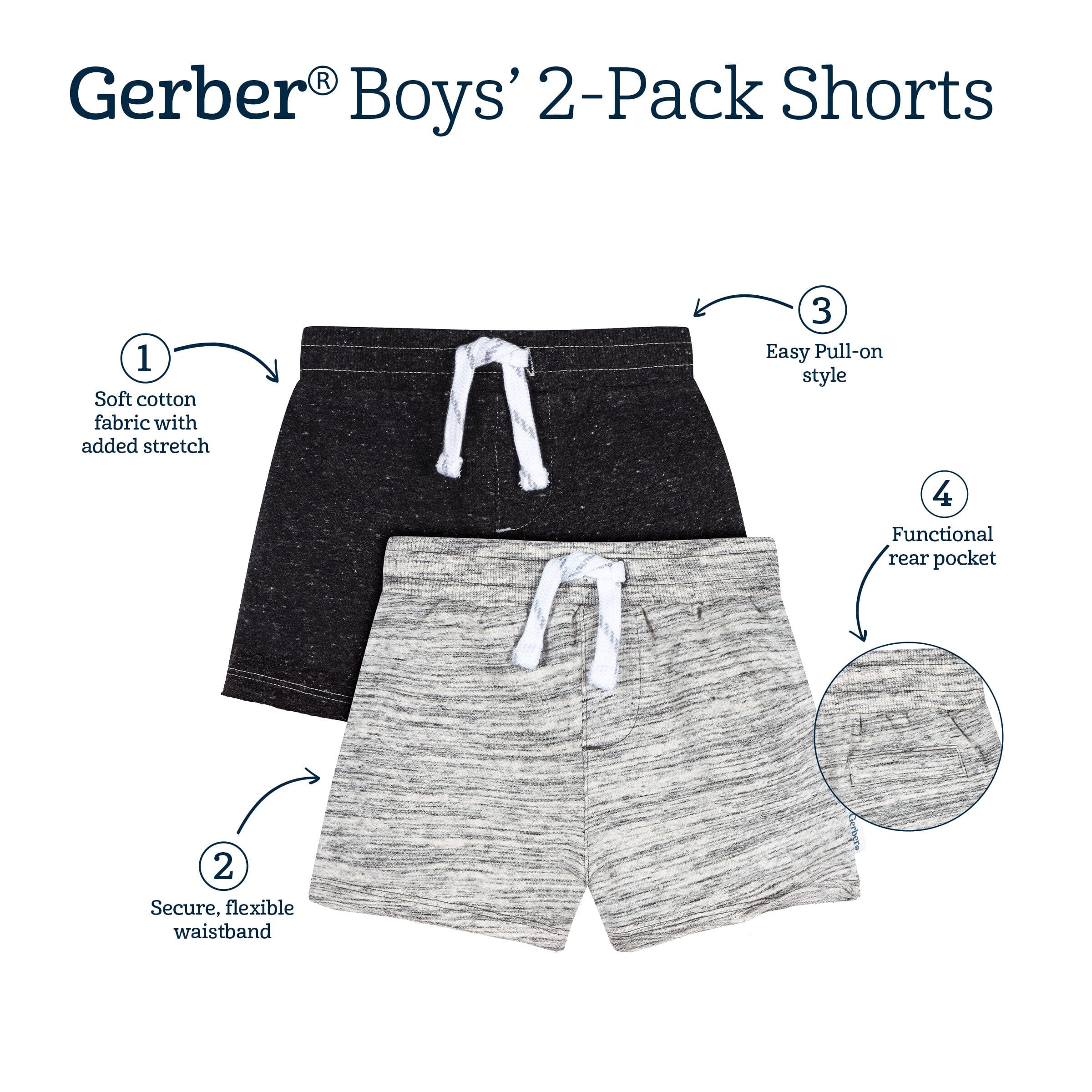 2-Pack Baby & Toddler Boys Gray Raw Edge Knit Shorts bottoms Gerber® 