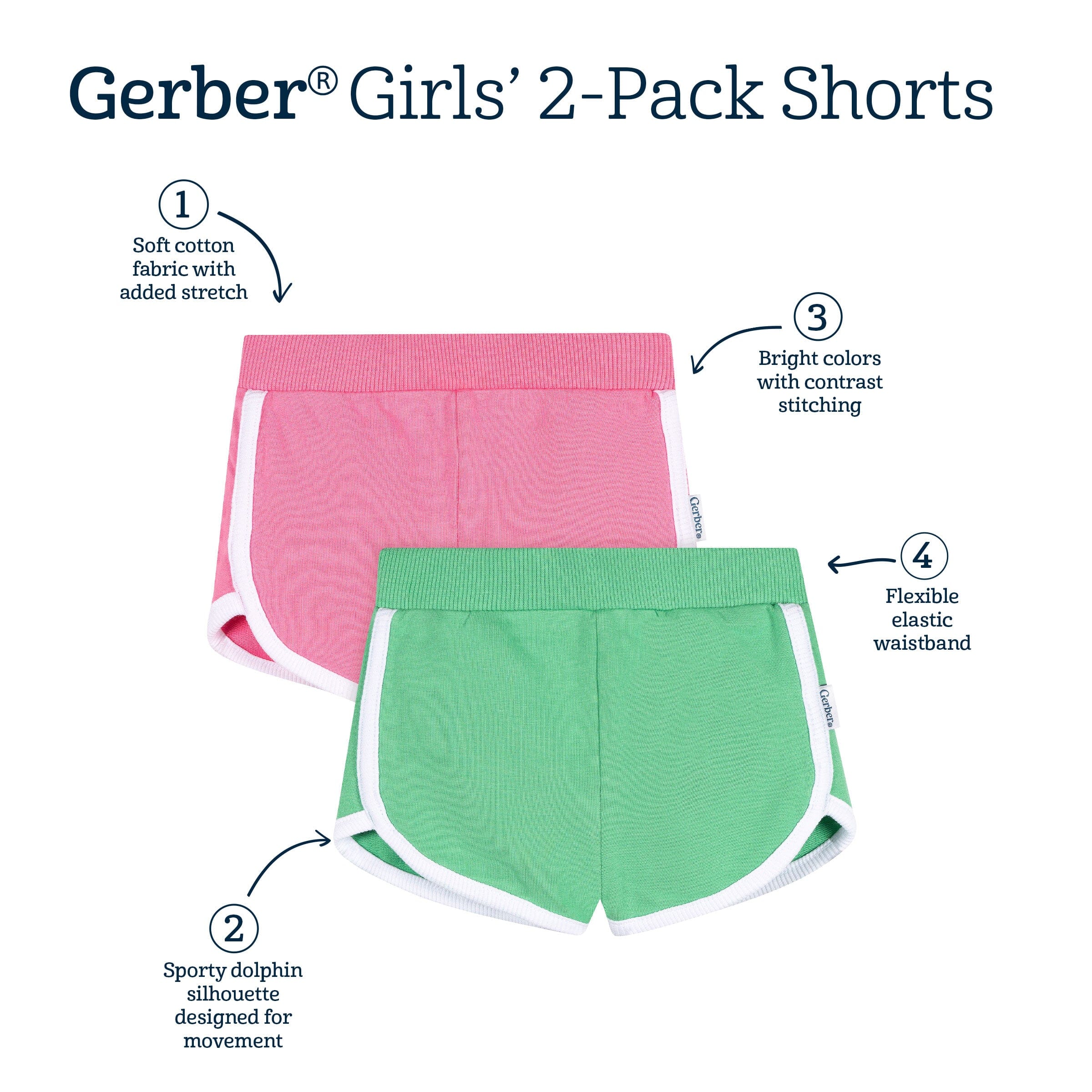 2-Pack Baby & Toddler Girls Green & Pink Knit Dolphin Shorts bottoms Gerber® 