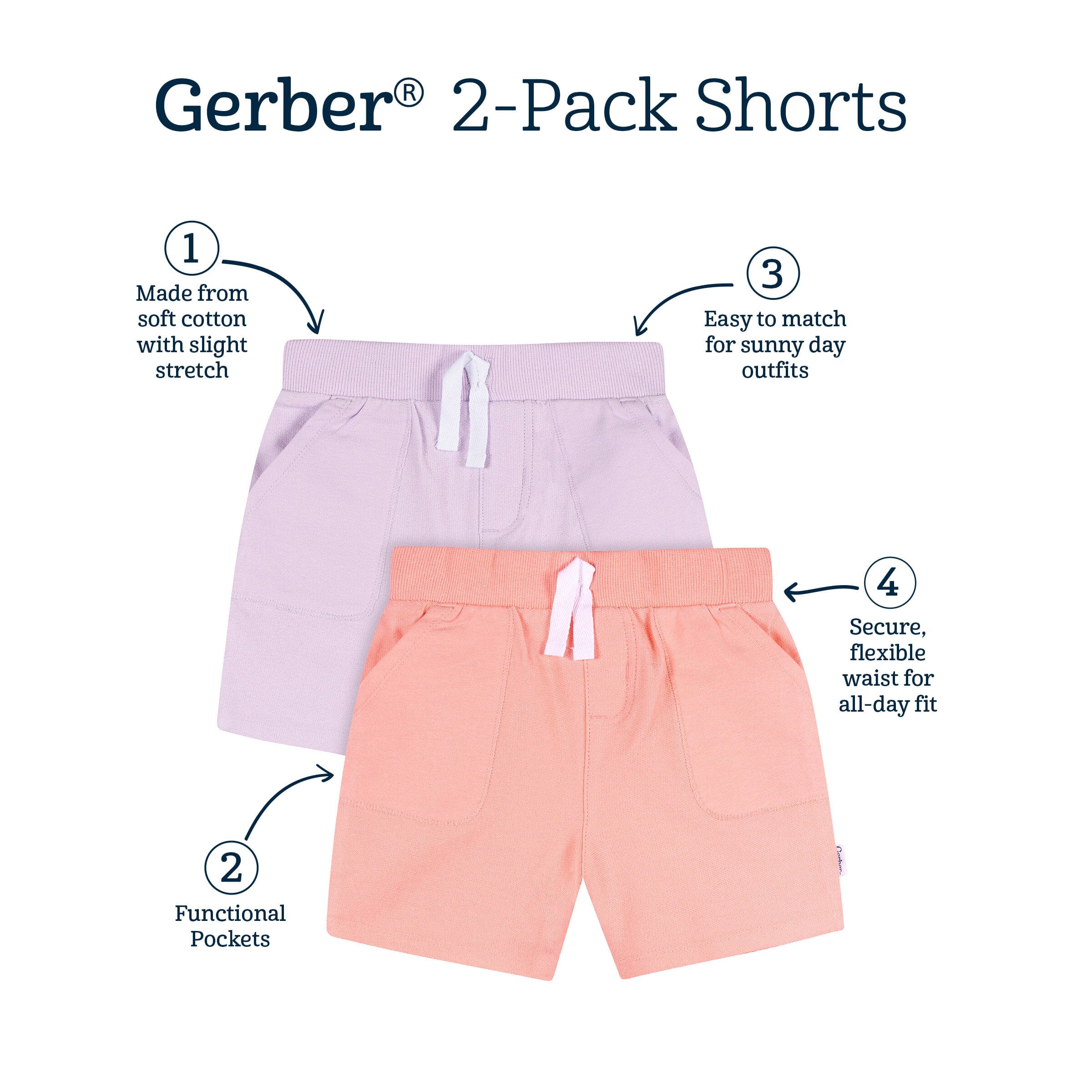 2-Pack Baby & Toddler Girls Pink & Purple Knit Shorts bottoms Gerber® 