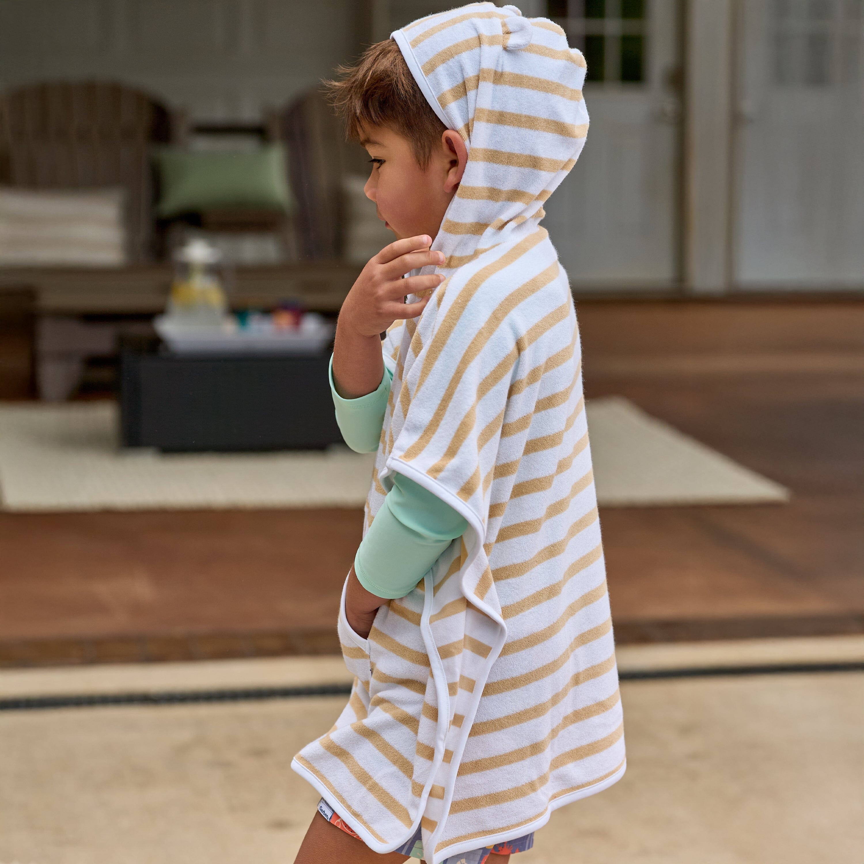 Baby Neutral Tan Stripe Hooded Swim Coverup swimwear Gerber® 