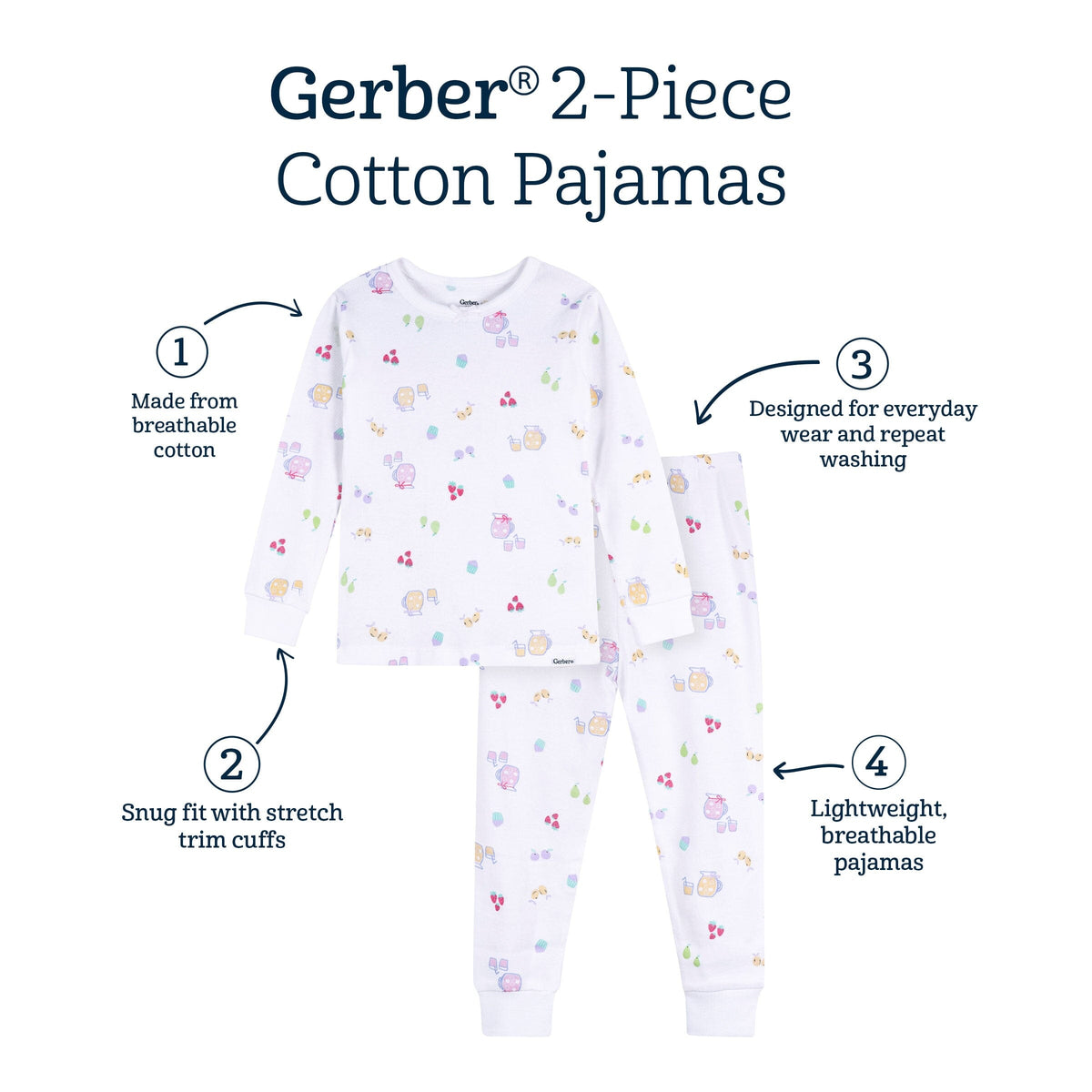 2-Piece Infant & Toddler Girls Lemonade Cotton Pajama Set sleepwear Gerber® 
