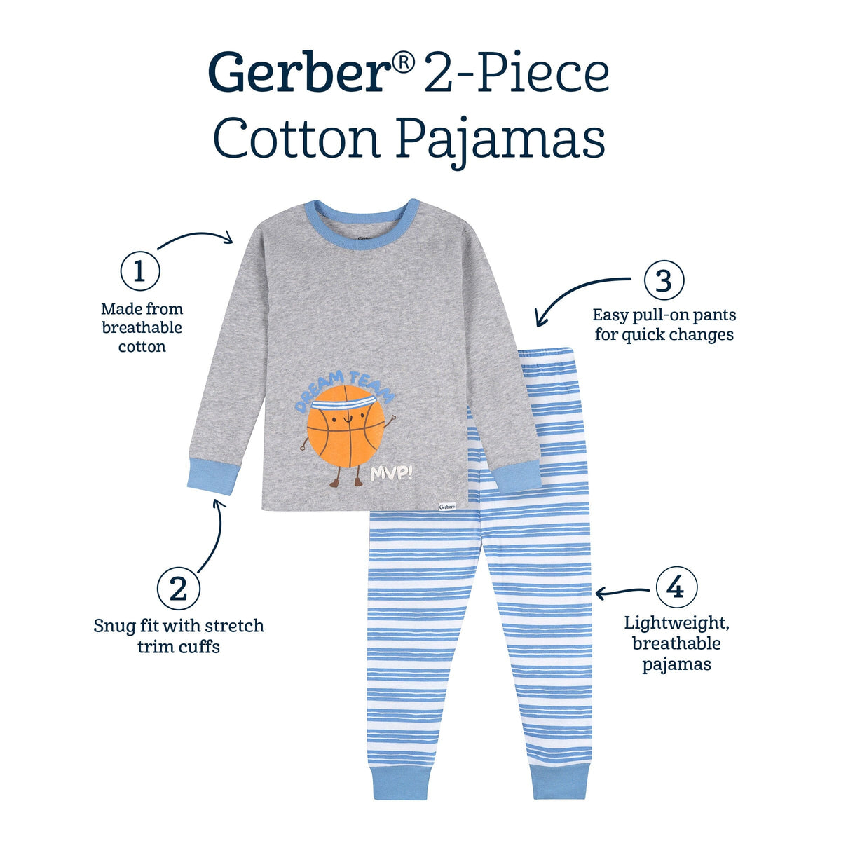2-Piece Infant & Toddler Boys Gray MVP Cotton Pajama Set sleepwear Gerber® 