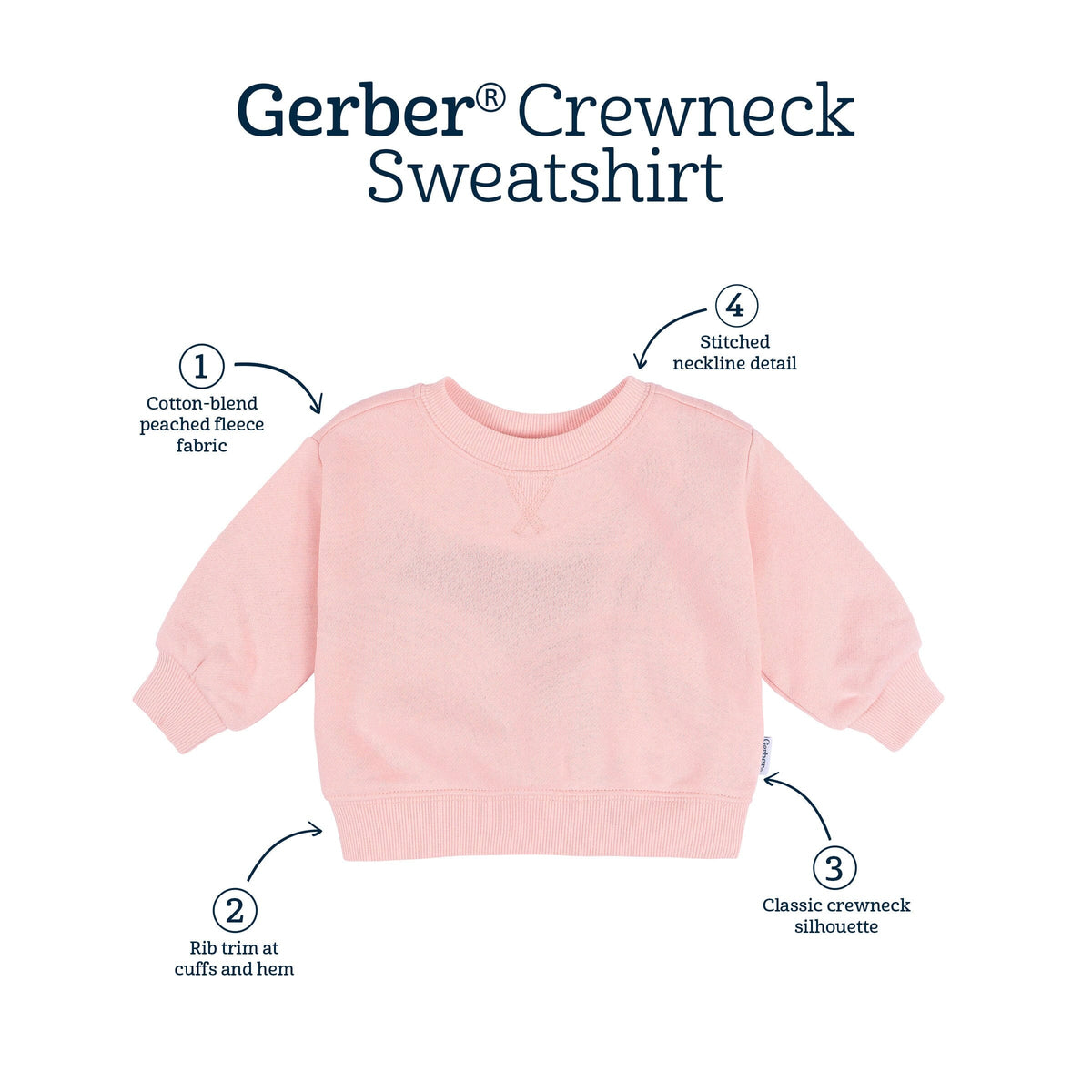 Embroidered Baby & Toddler Neutral Pink Crewneck Sweatshirt tops Gerber® 