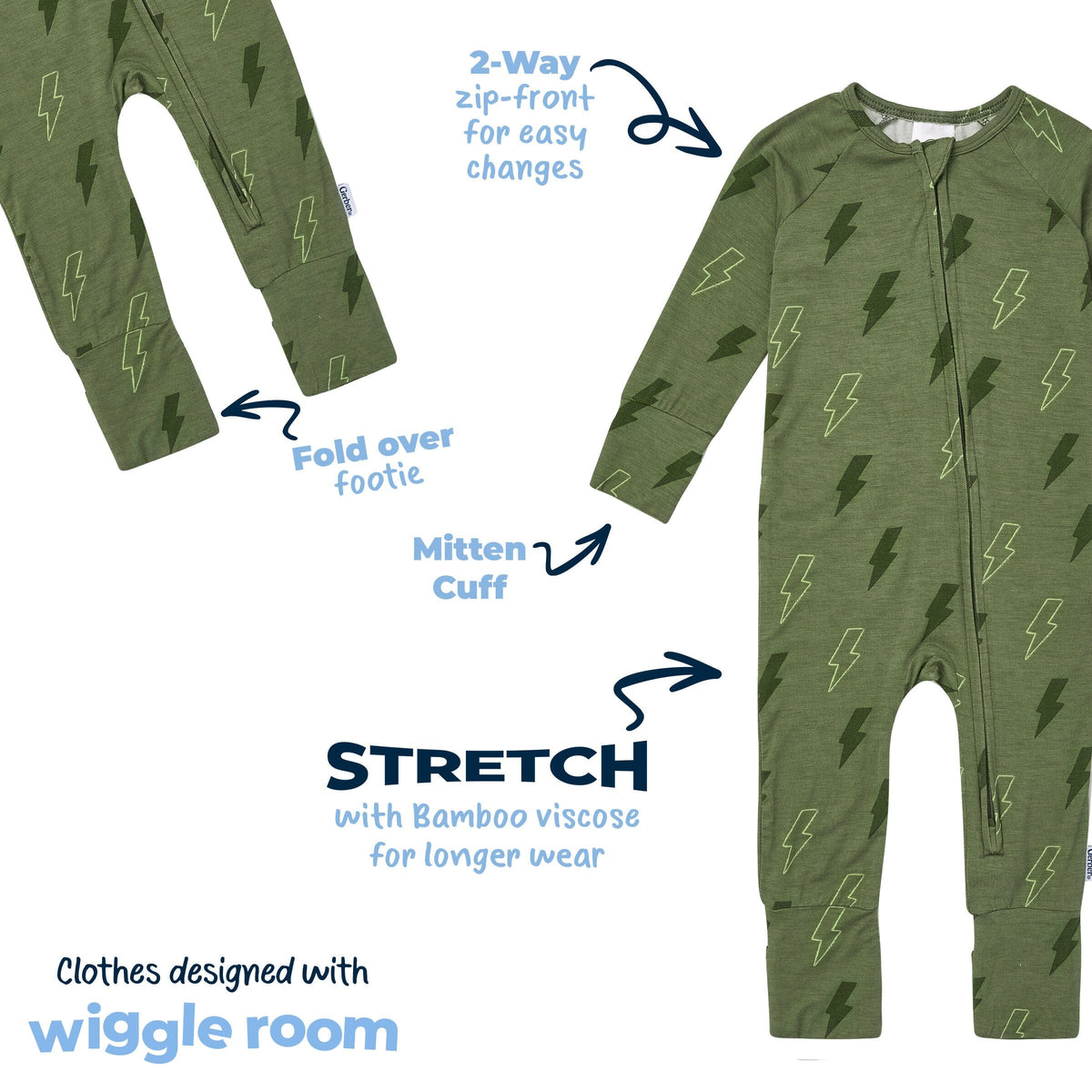 Baby Boys Green Bolts Snug Fit Footless Pajamas sleepwear Gerber® 