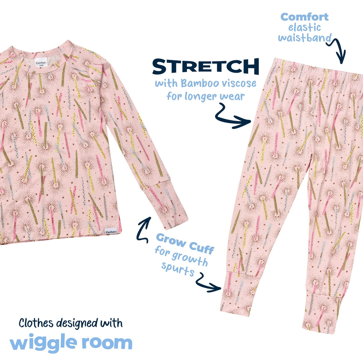 2-Piece Infant & Toddler Girls Pink Candle Snug Fit Pajamas sleepwear Gerber® 