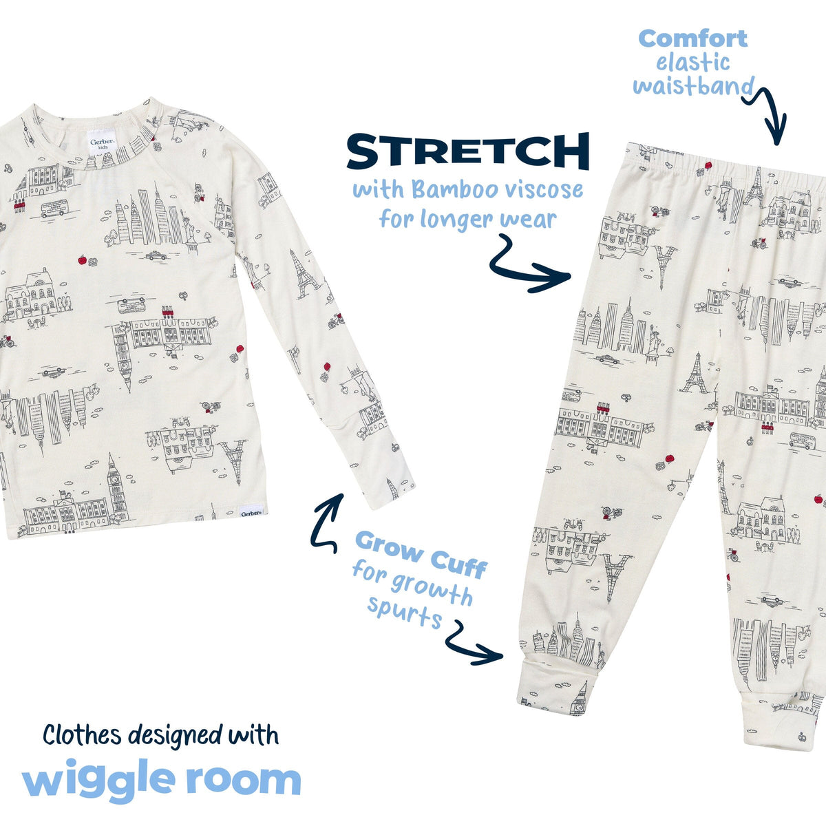 2-Piece Infant & Toddler Neutral Ivory City Snug Fit Pajamas sleepwear Gerber® 