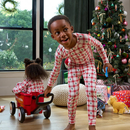 2-Piece Infant & Toddler Neutral Plaid Tree Snug Fit Pajamas