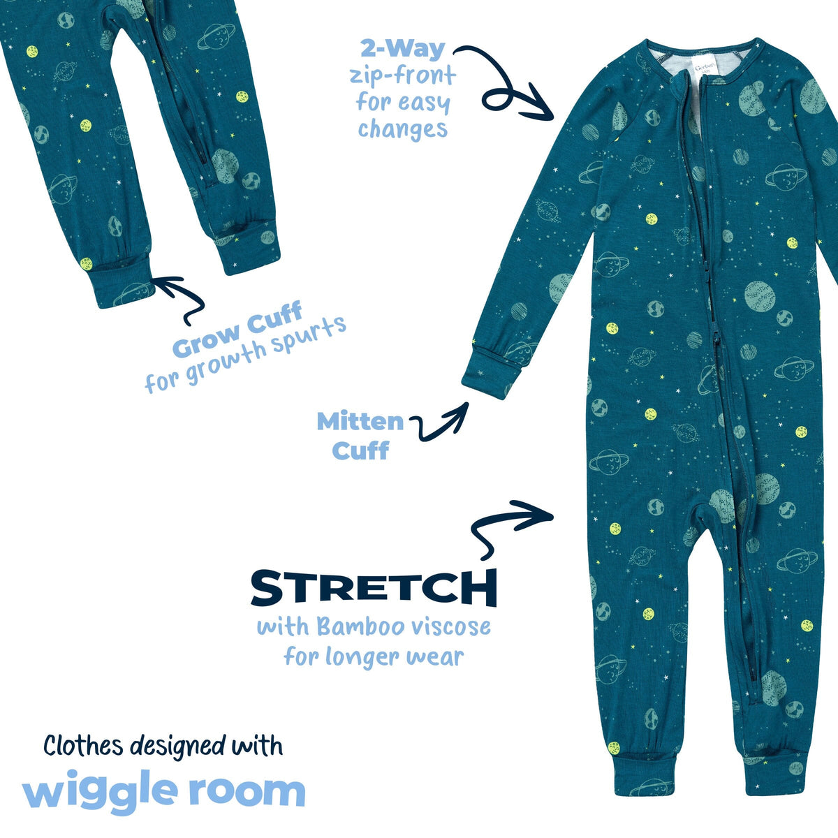 Baby & Toddler Boys Blue Space Snug Fit Footless Pajamas sleepwear Gerber® 