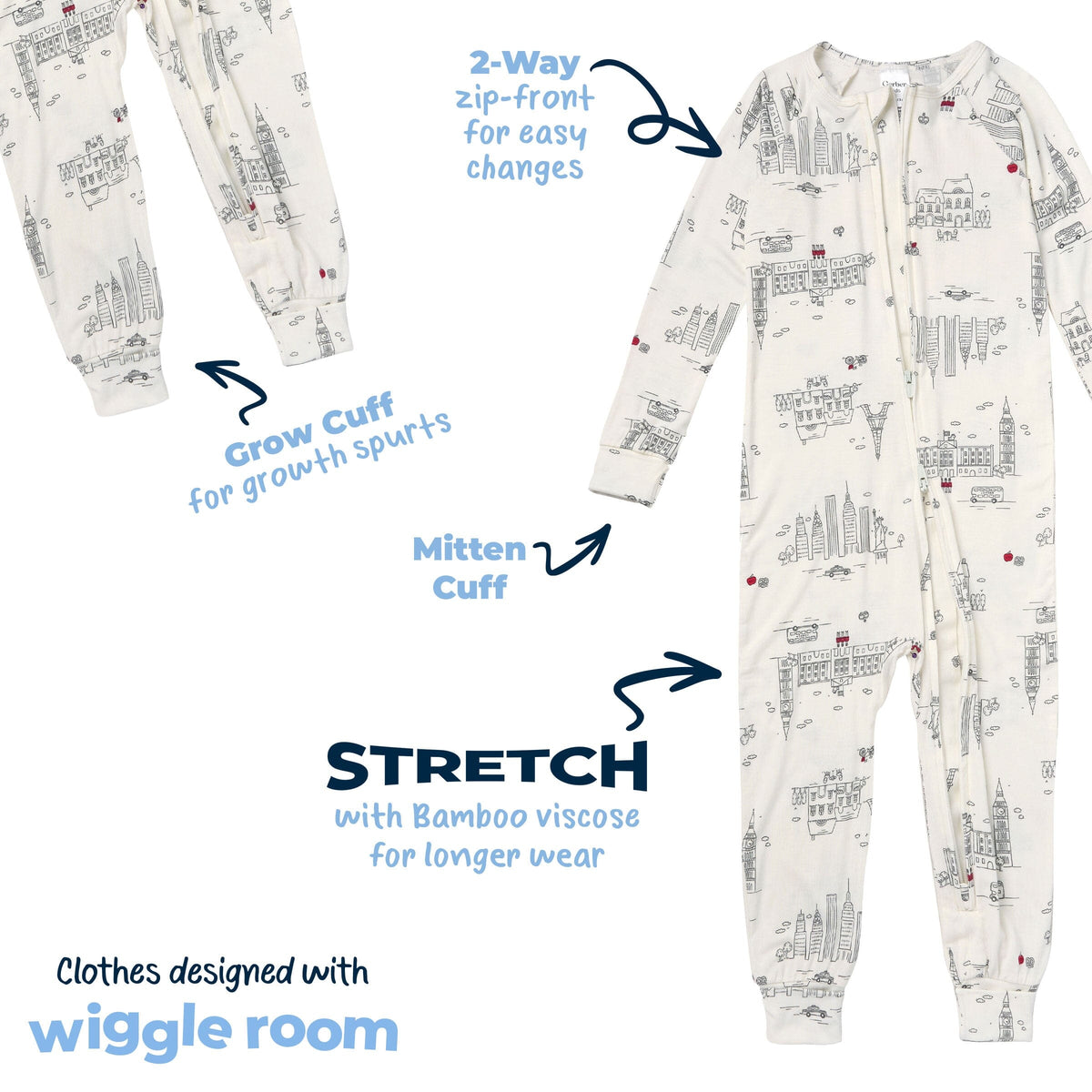 Baby & Toddler Neutral Ivory City Snug Fit Footless Pajamas sleepwear Gerber® 